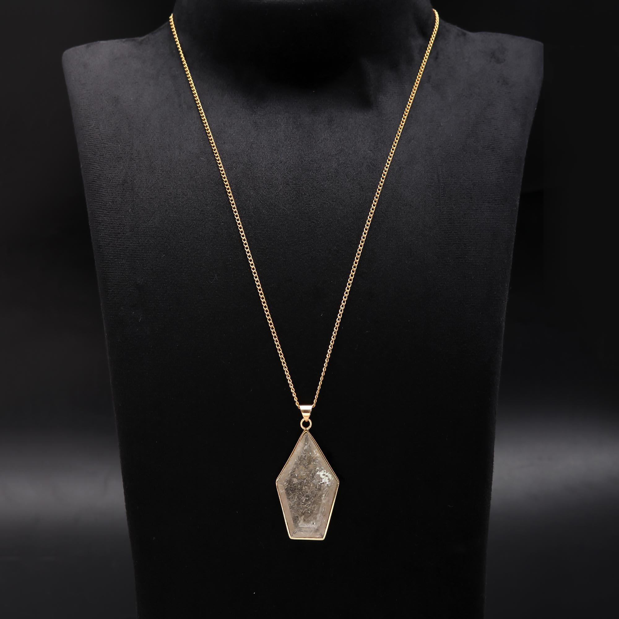 The Gilded Prism: Golden Rutilated Quartz Geometric Necklace