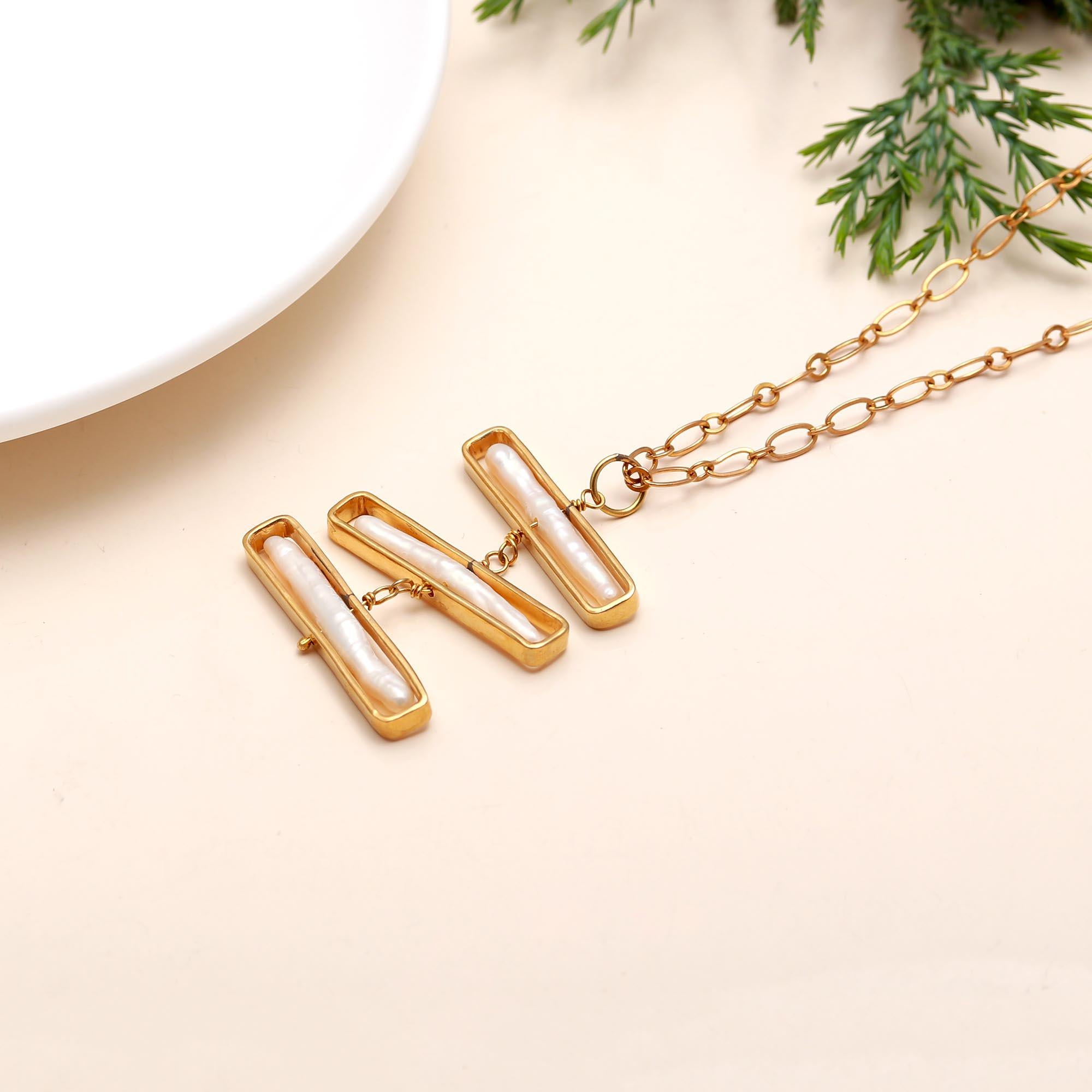 The Luminous Tier: Biwa Pearl & Gold Geometric Necklace