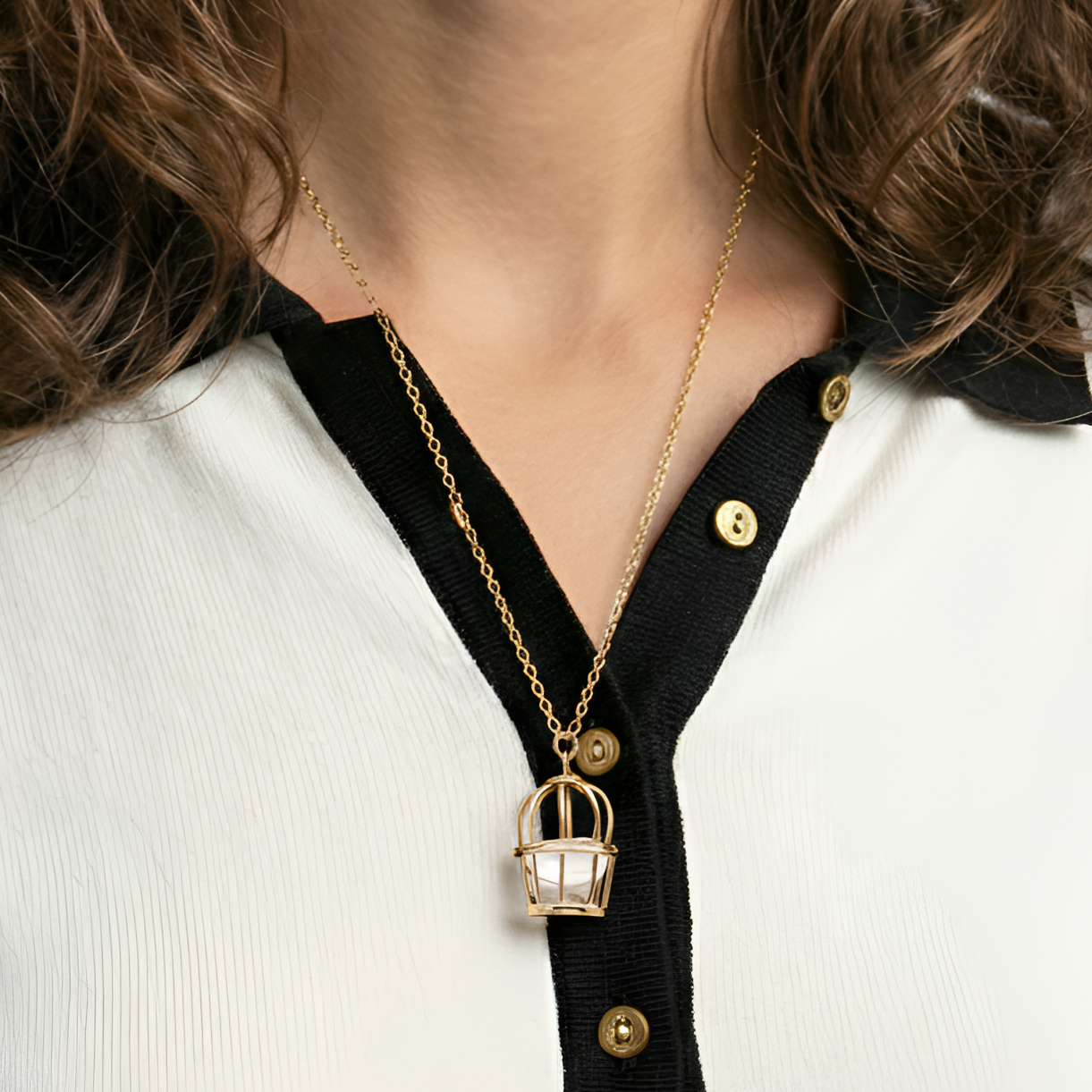 The Gilded Sanctuary: Raw Quartz Cage Pendant Necklace