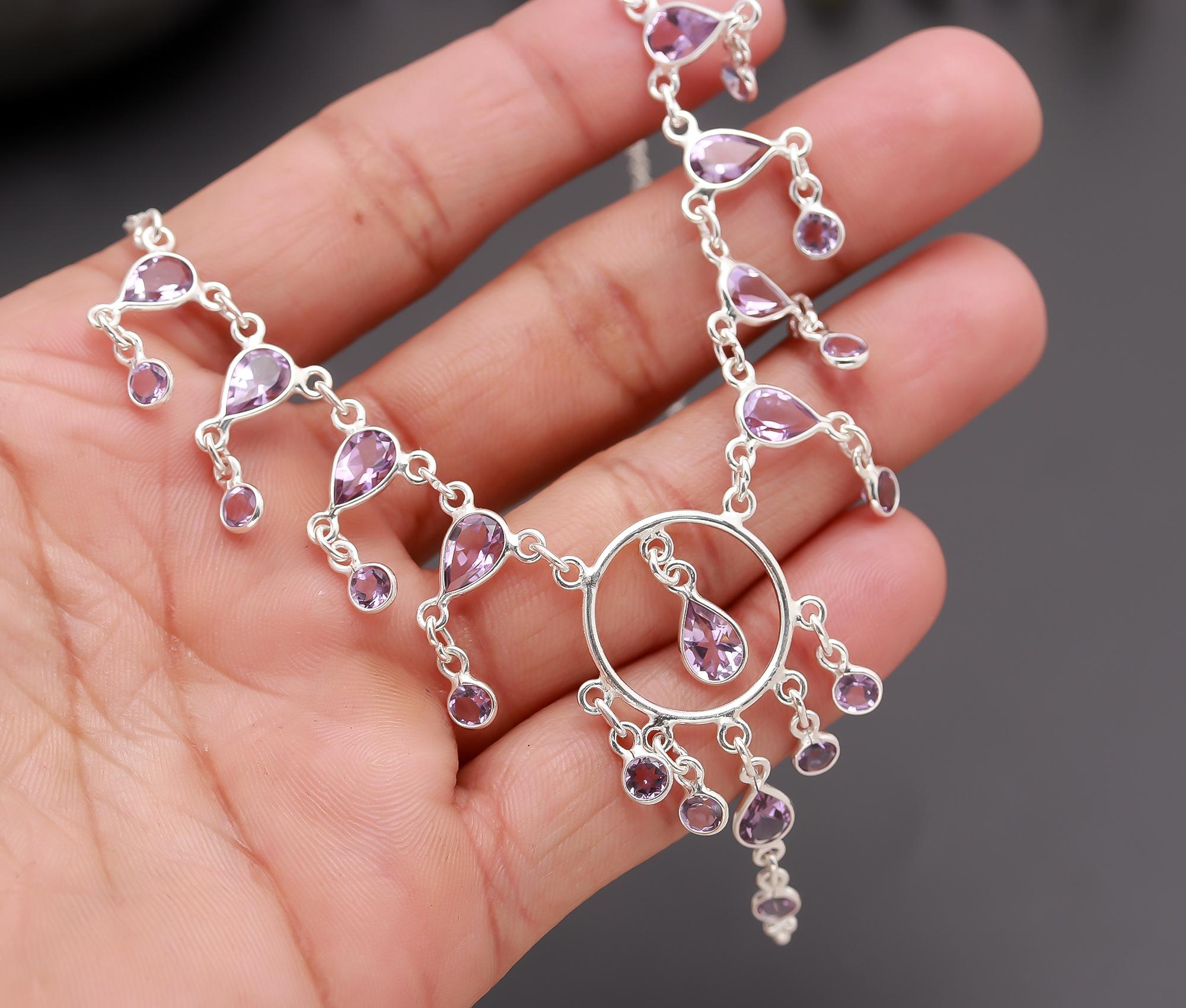 925 Silver Amethyst Circle Pendant Necklace