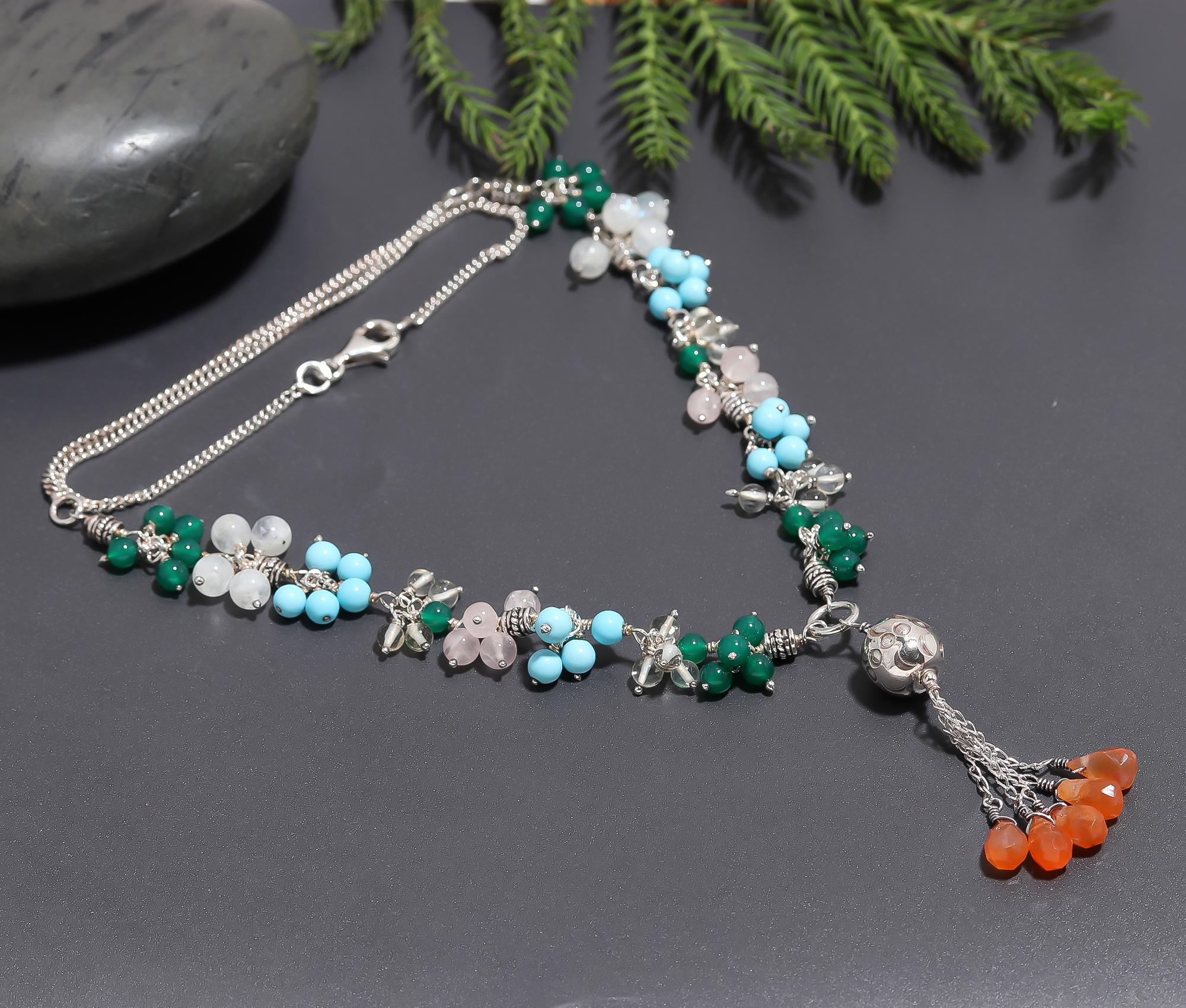 925 Silver Multi-Gemstone Cluster Necklace