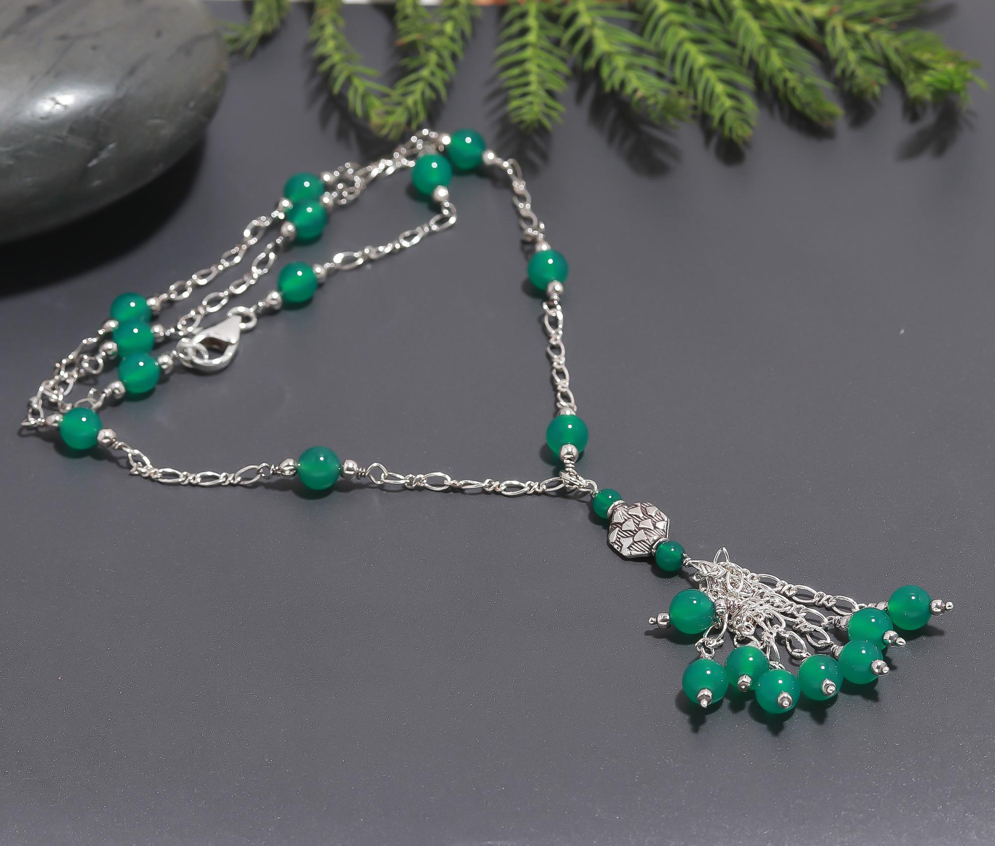 925 Silver Green Onyx Beaded Necklace