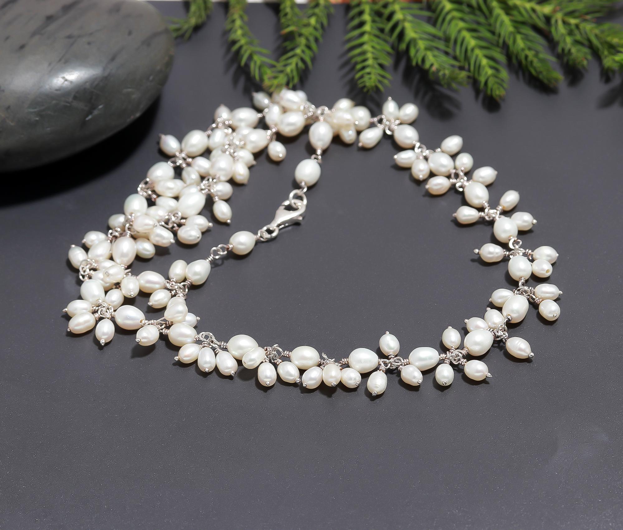 925 Silver Cluster Pearl Beaded Necklace