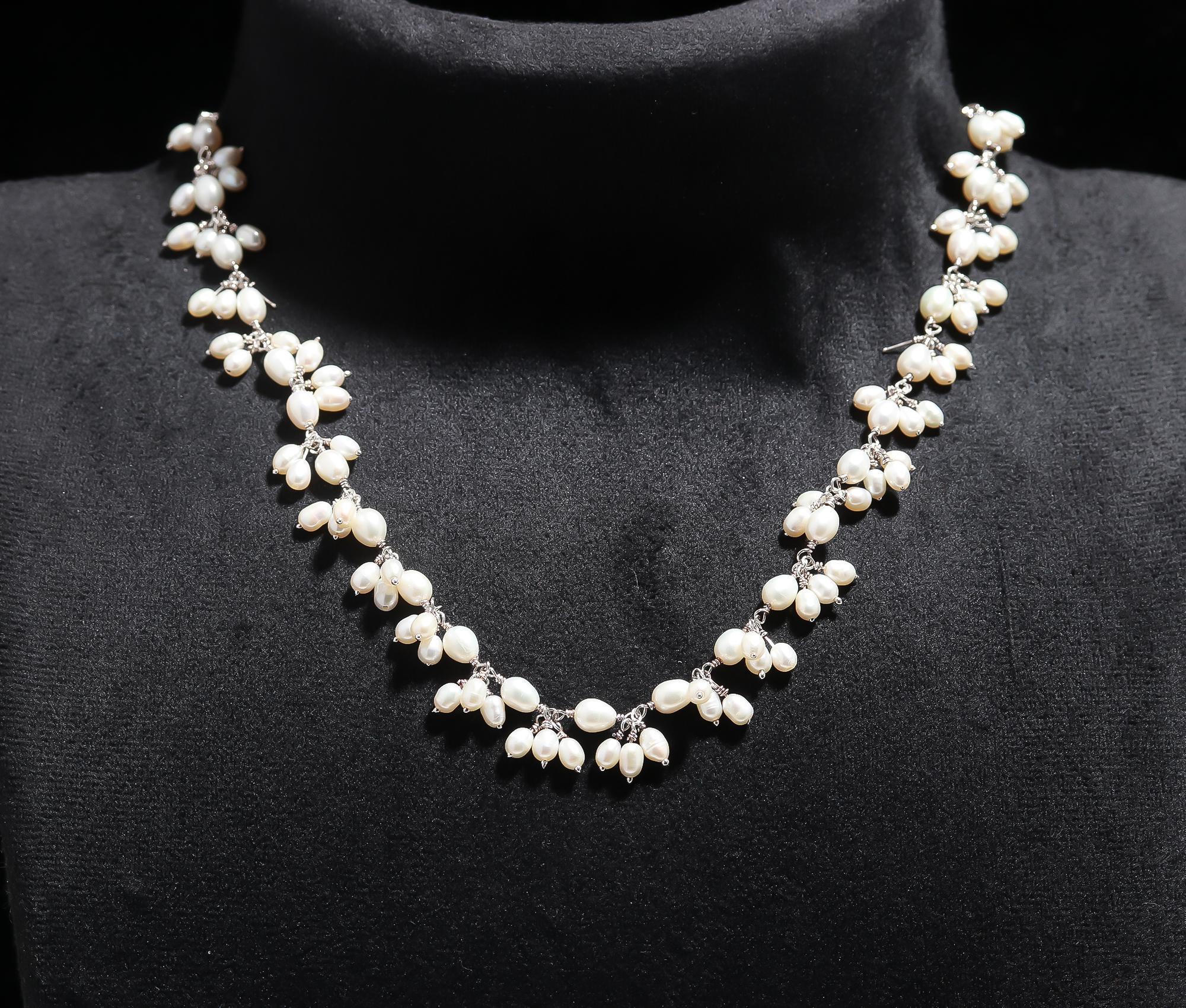 925 Silver Cluster Pearl Beaded Necklace