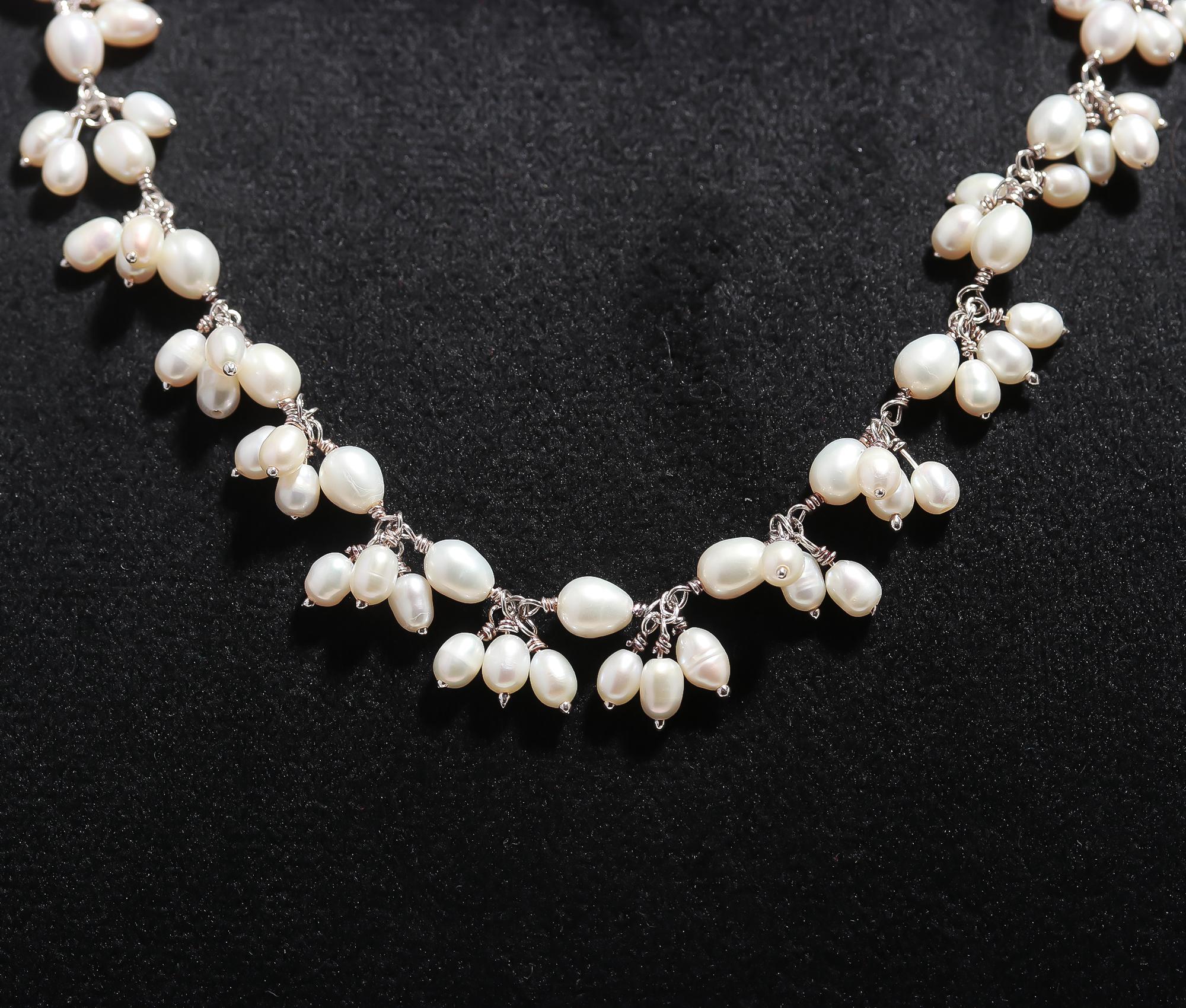 925 Silver Cluster Pearl Beaded Necklace