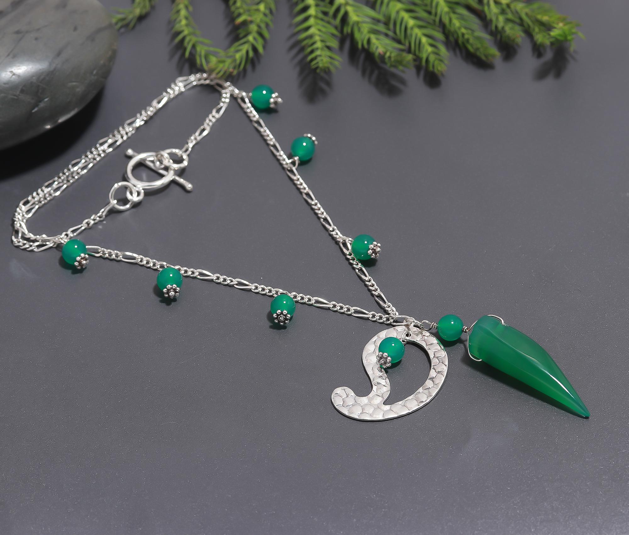 925 Silver Green Onyx Pendant Necklace