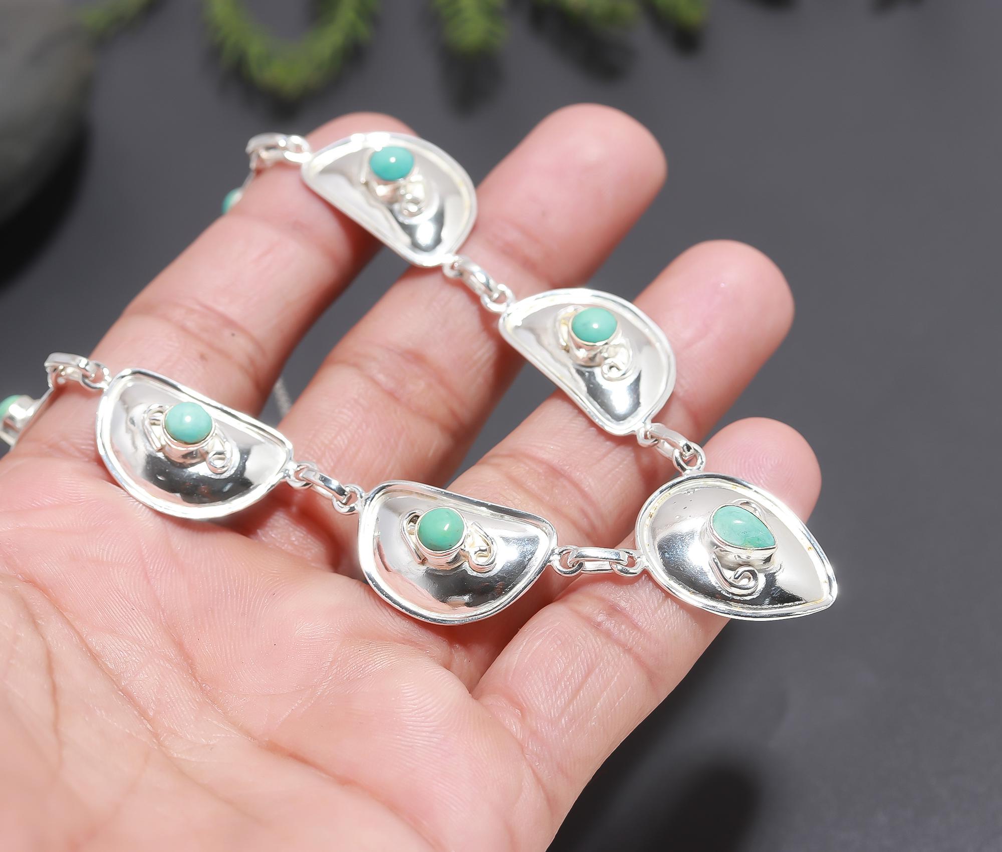 925 Silver Green Turquoise Panel Necklace