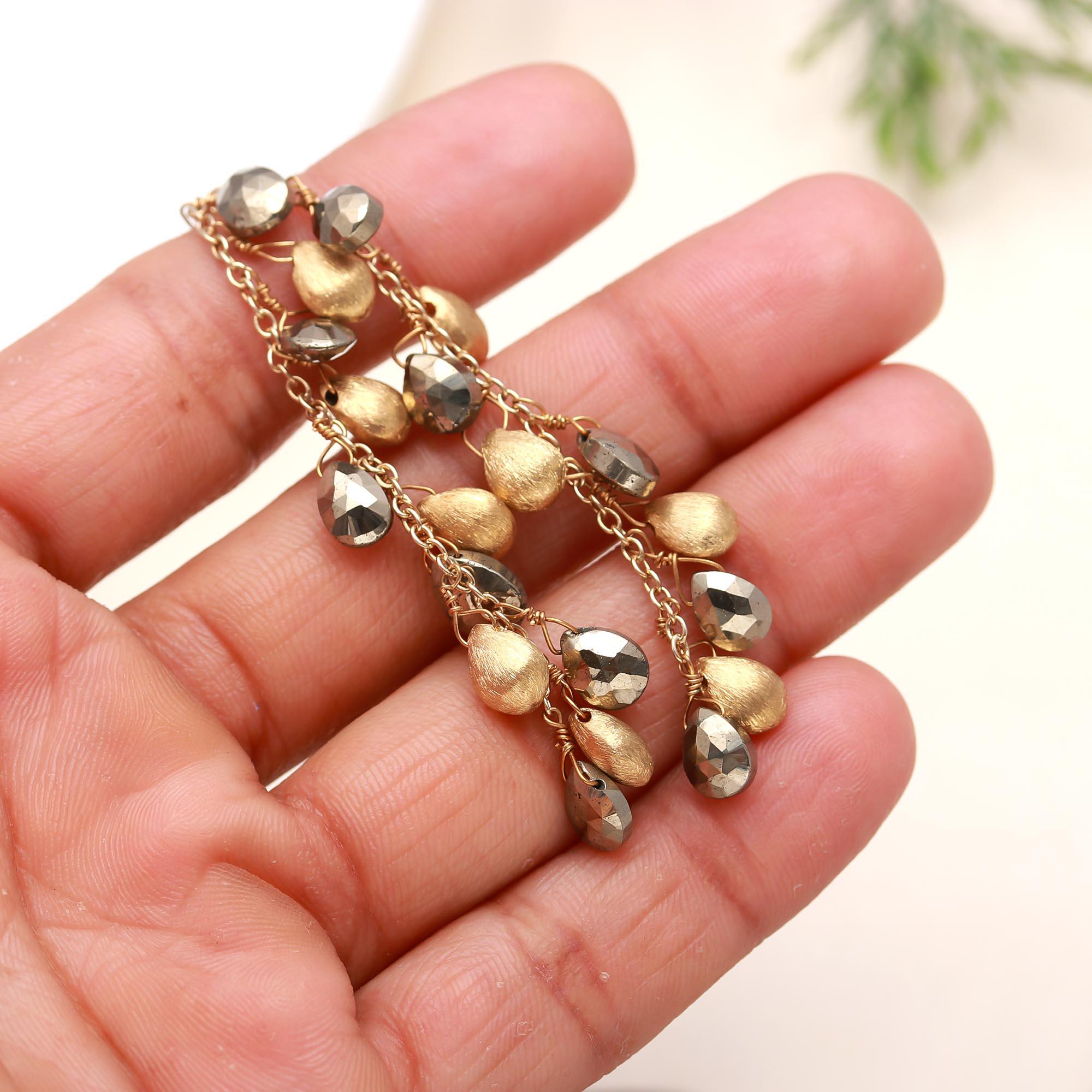 Designer Brass Grapevine Necklace with Pyrite