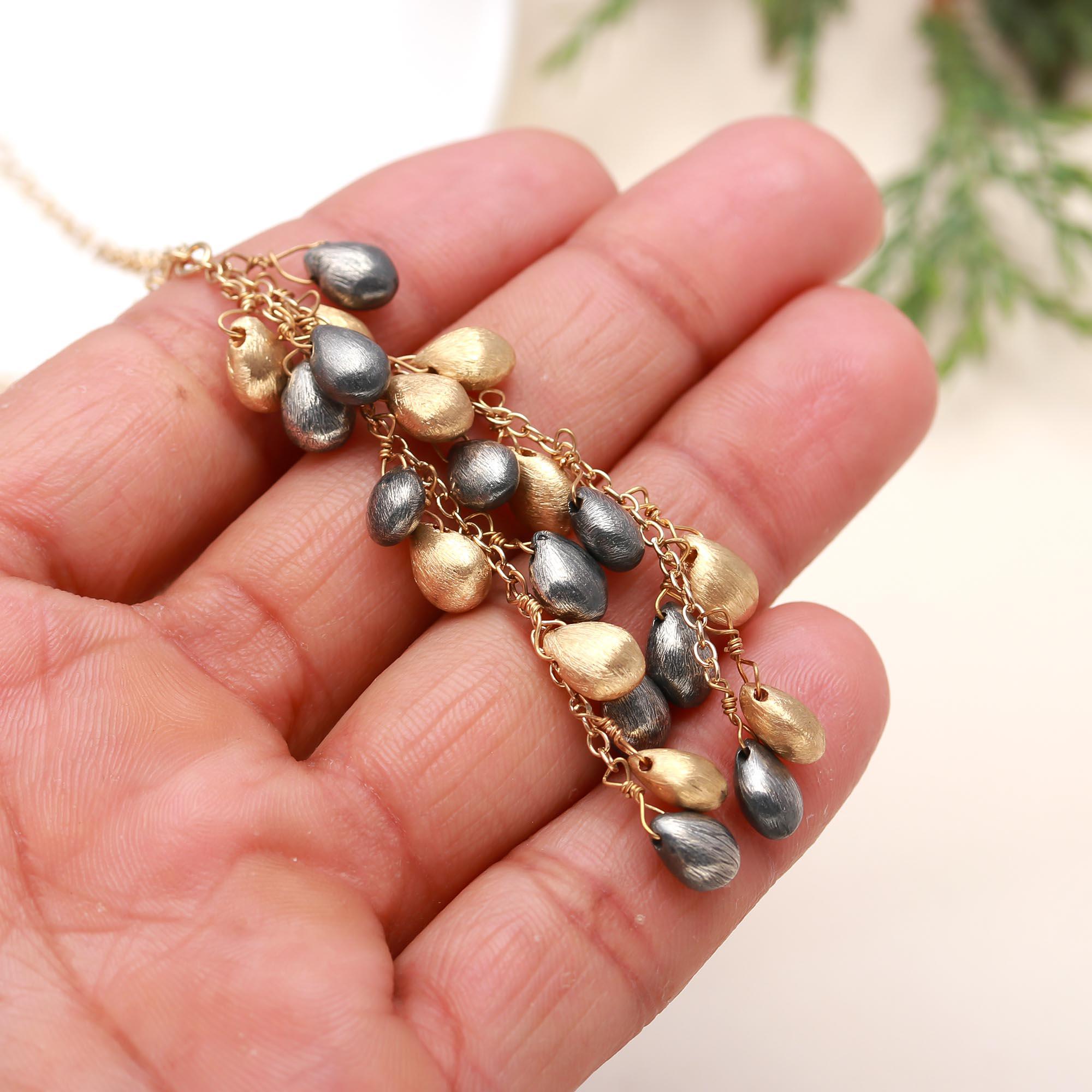 The Mixed Metal Rain: Two-Tone Teardrop Cluster Necklace