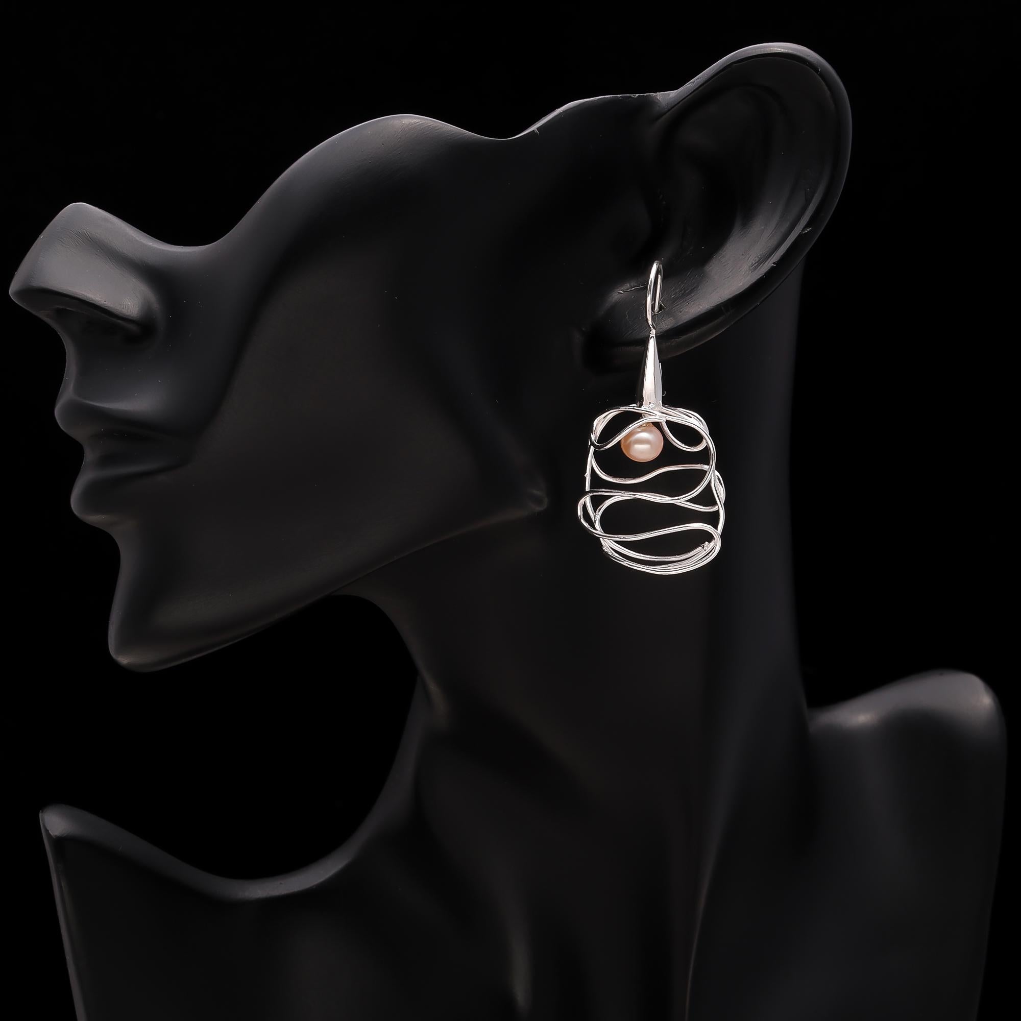 The Pearl Nest: Silver Wire Wrapped Pearl Earrings