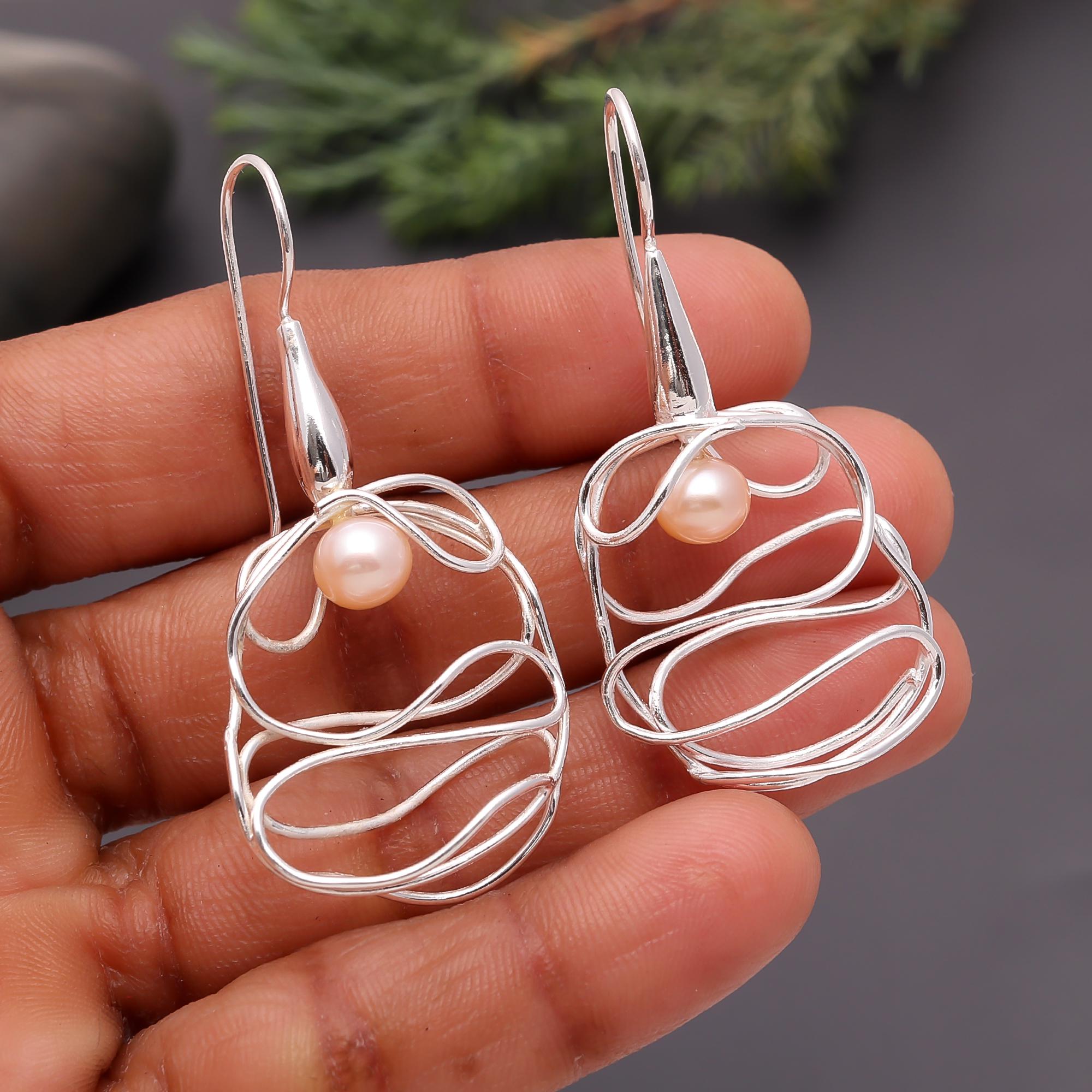 The Pearl Nest: Silver Wire Wrapped Pearl Earrings