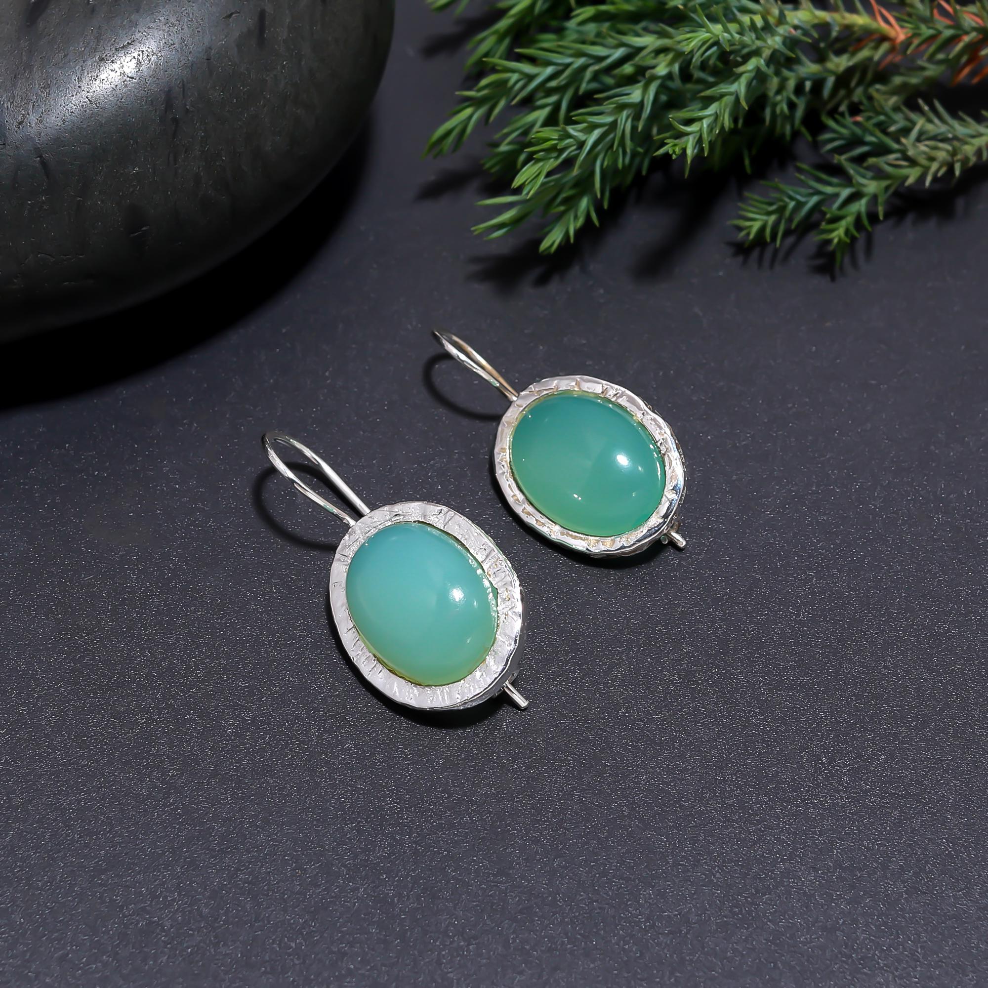 The Verdant Texture: Silver Chrysoprase Drop Earrings