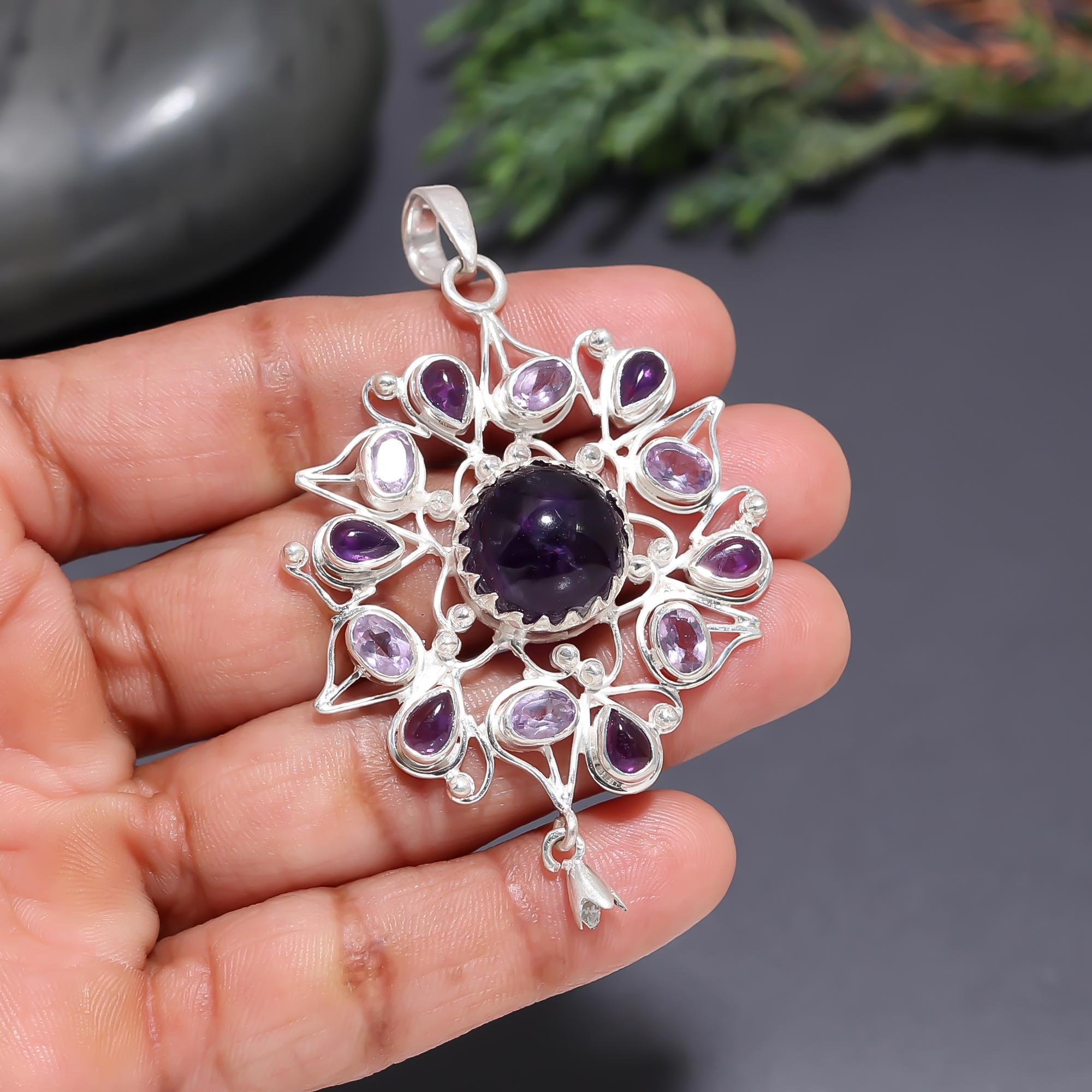 The Mandala Empress: Silver Ornate Amethyst Statement Pendant