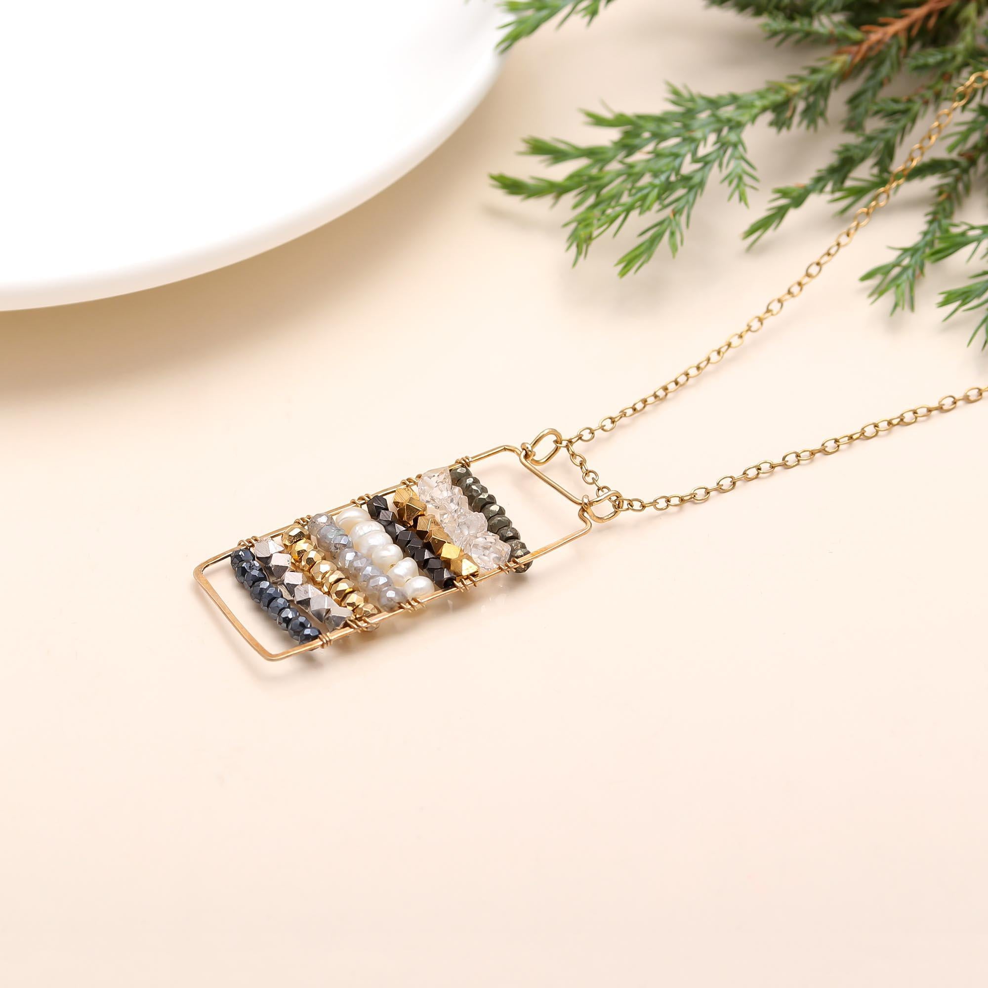 925 Silver Multi-Stone Bar Pendant Necklace
