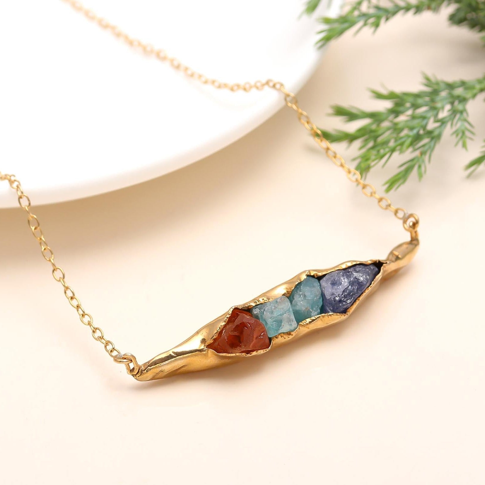 The Golden Pod: Raw Multi-Gemstone Gold Necklace