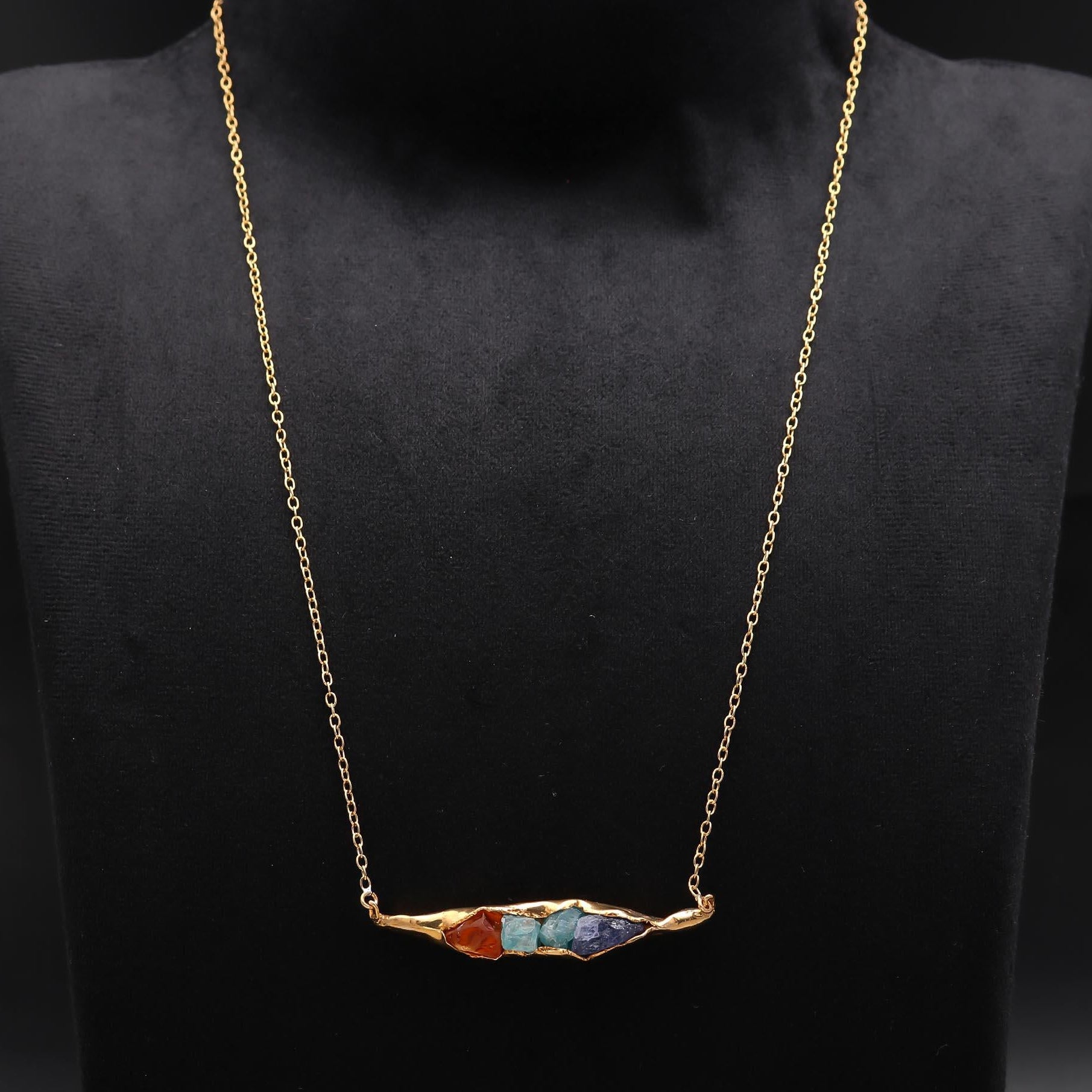 The Golden Pod: Raw Multi-Gemstone Gold Necklace