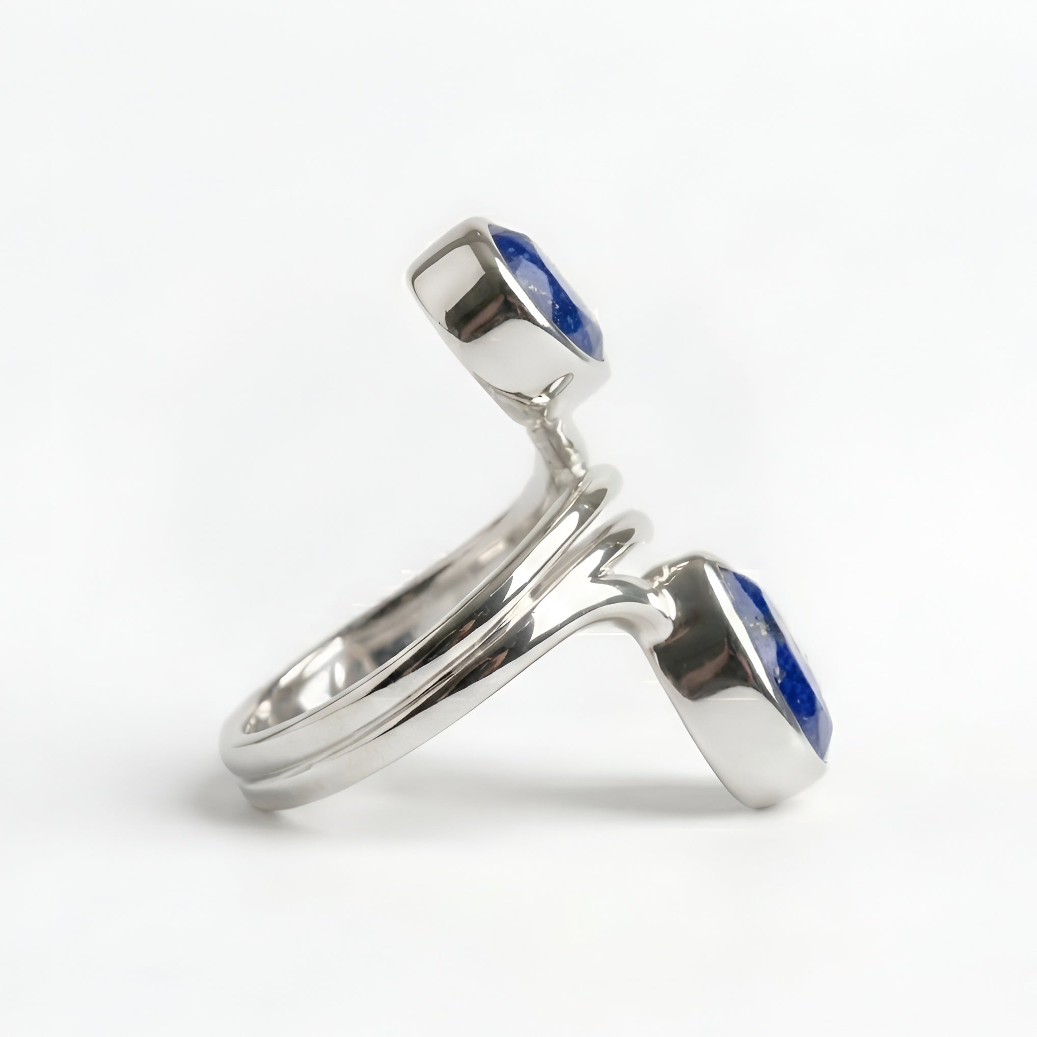 The Nile Coil: Silver Lapis Lazuli Wrap Bypass Ring
