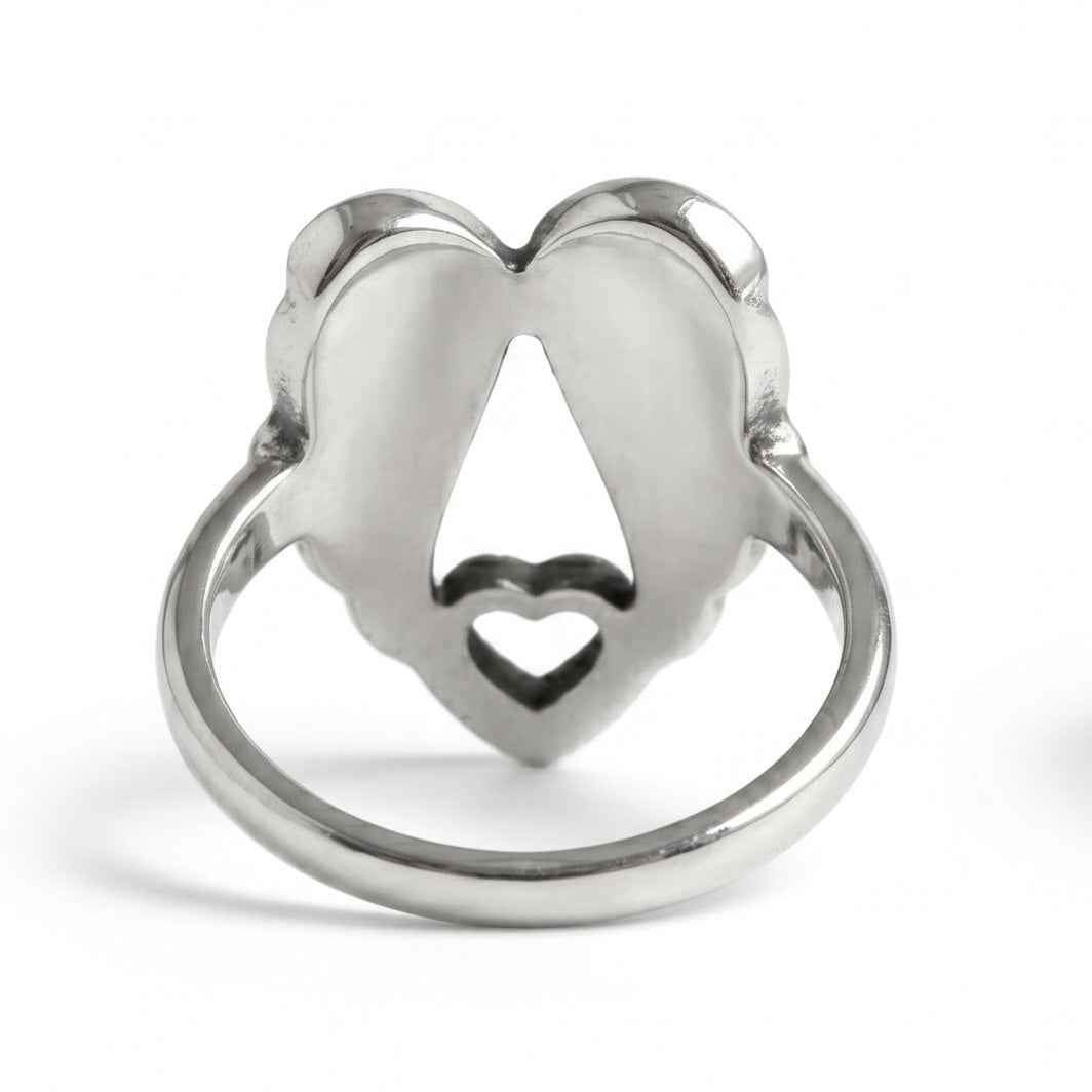 The Guardian's Embrace: Angel Wing Heart Silver Ring