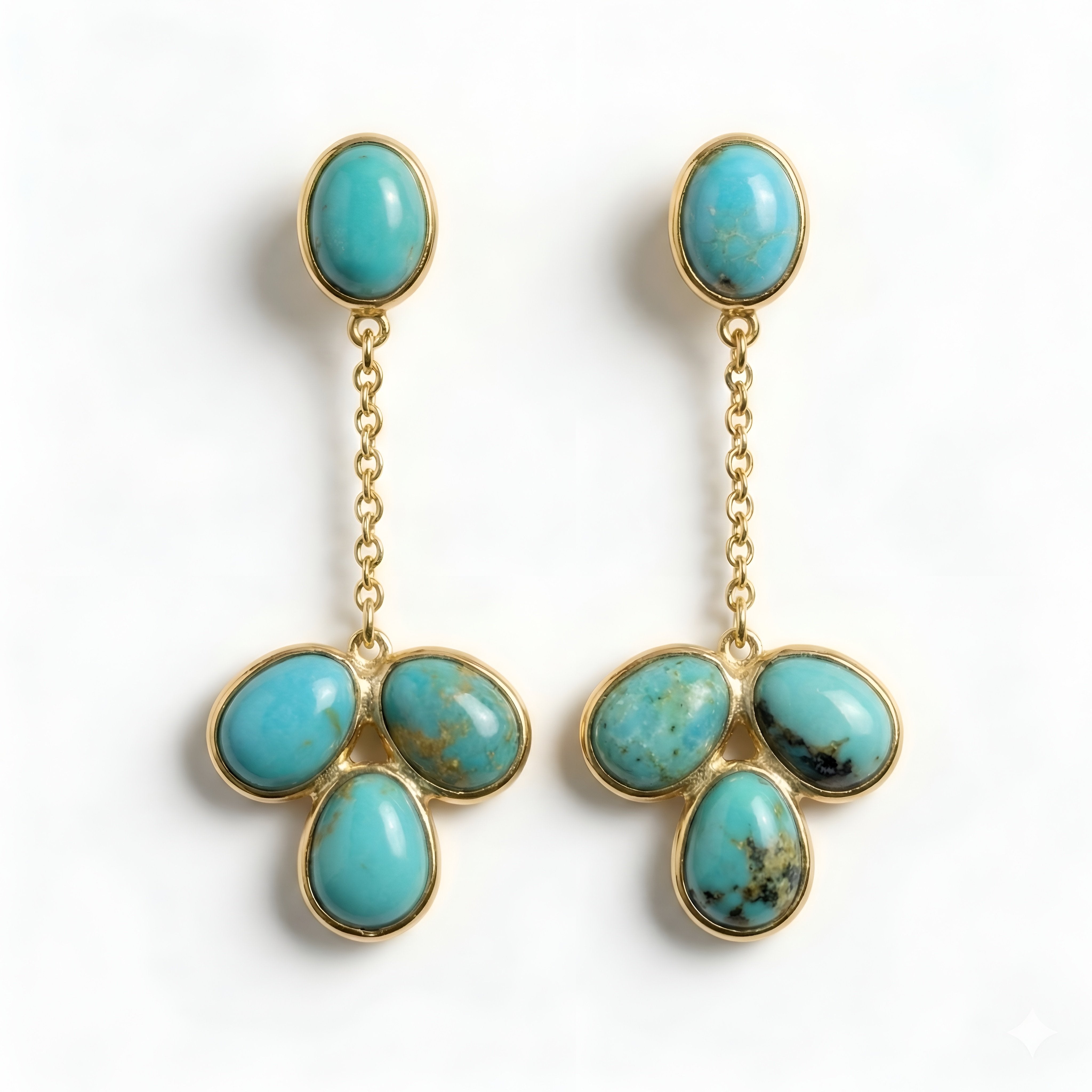 The Zuni Trefoil: Turquoise Chain Drop Studs