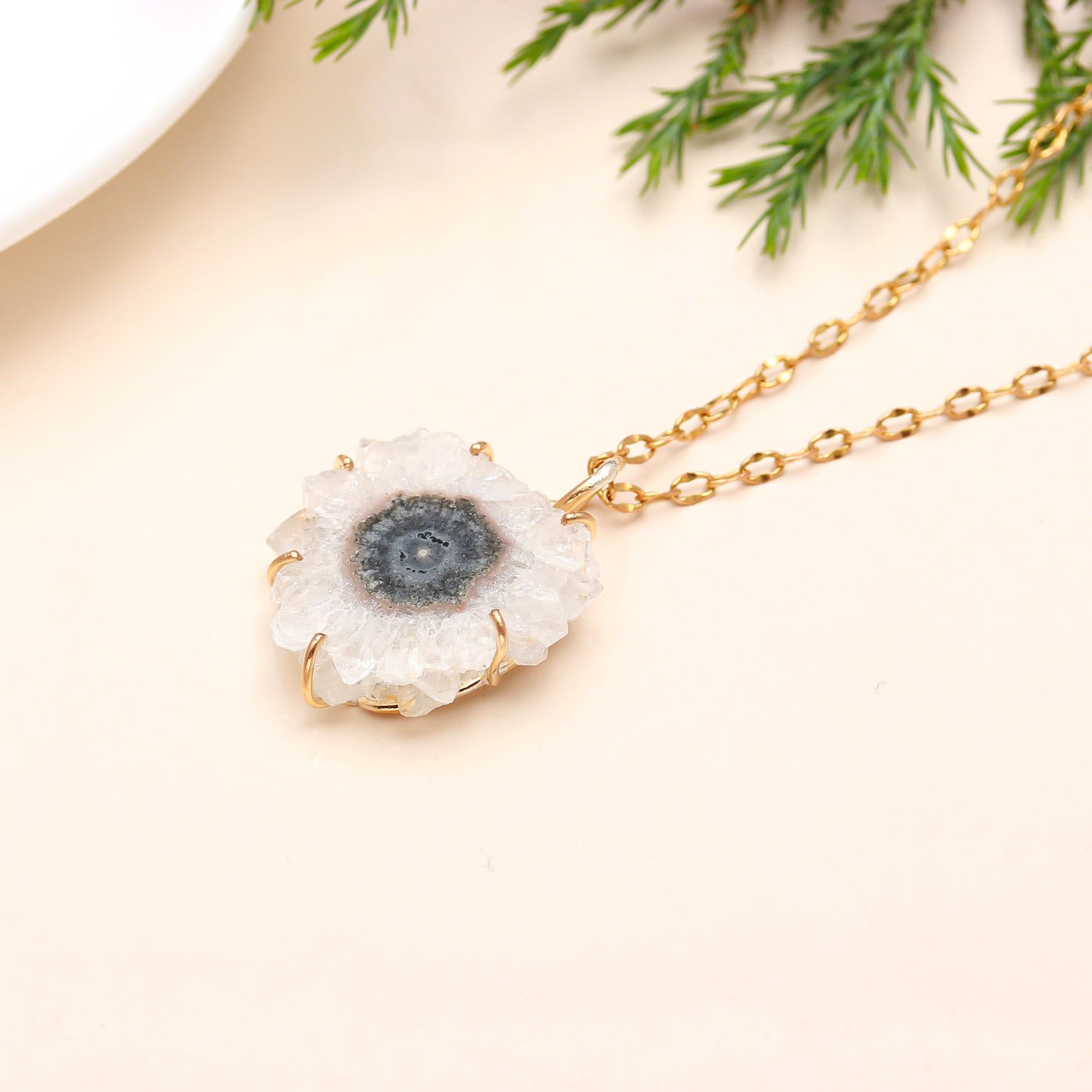 925 Silver Solar Quartz Pendant Necklace