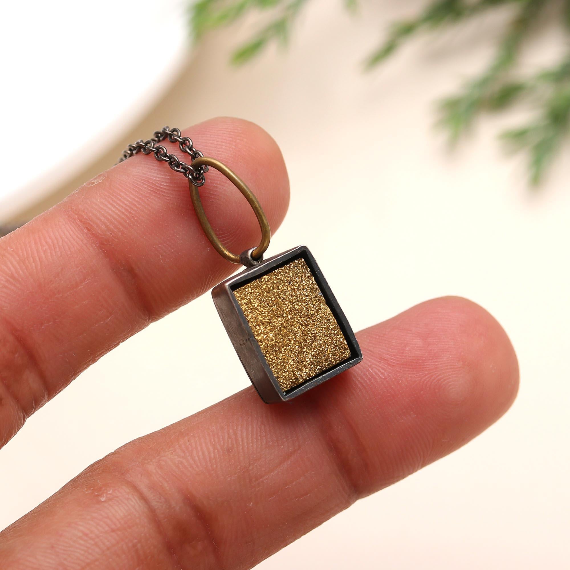 925 Silver Gold Druzy Pendant Necklace