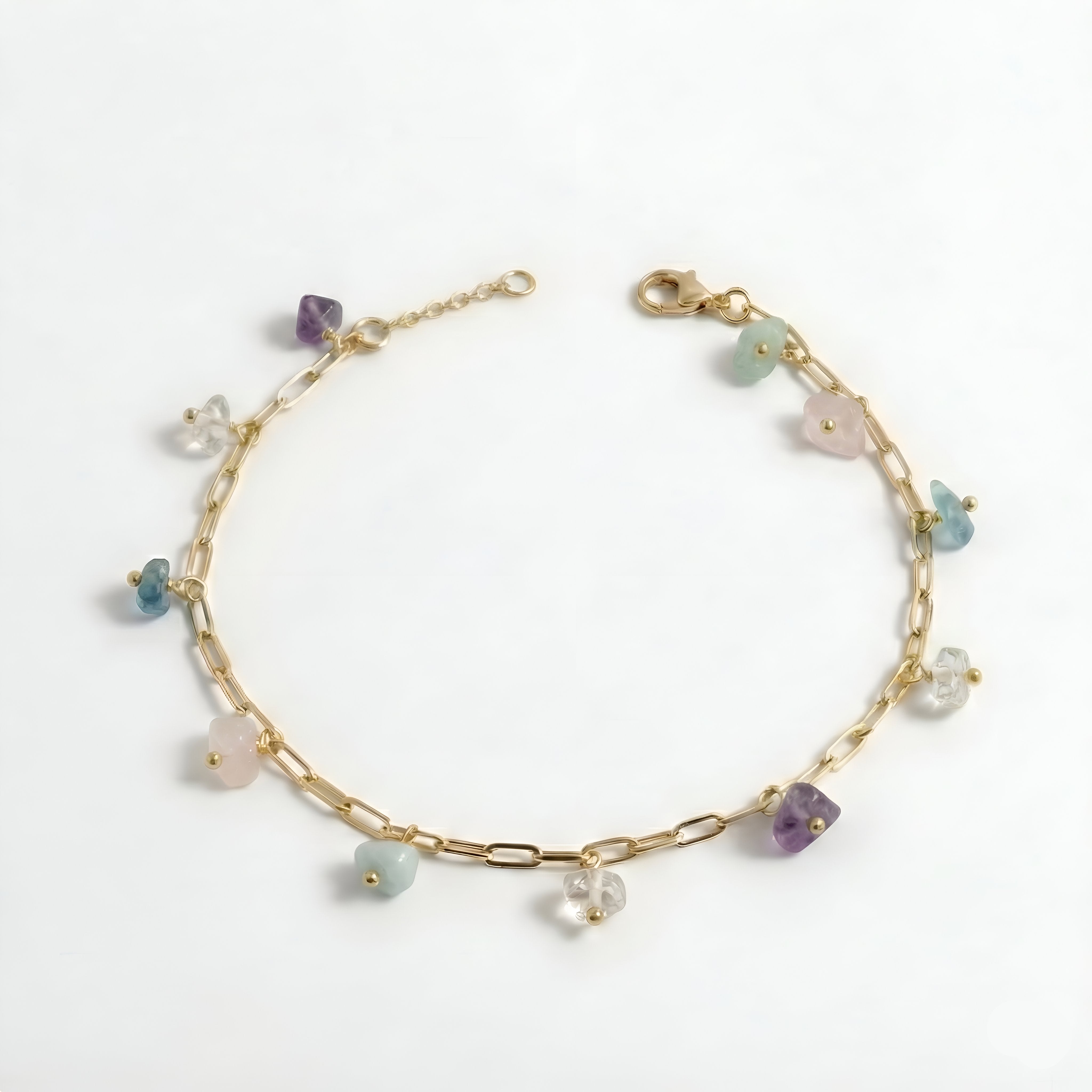 The Pebble Shore: Raw Multi-Crystal Paperclip Charm Bracelet