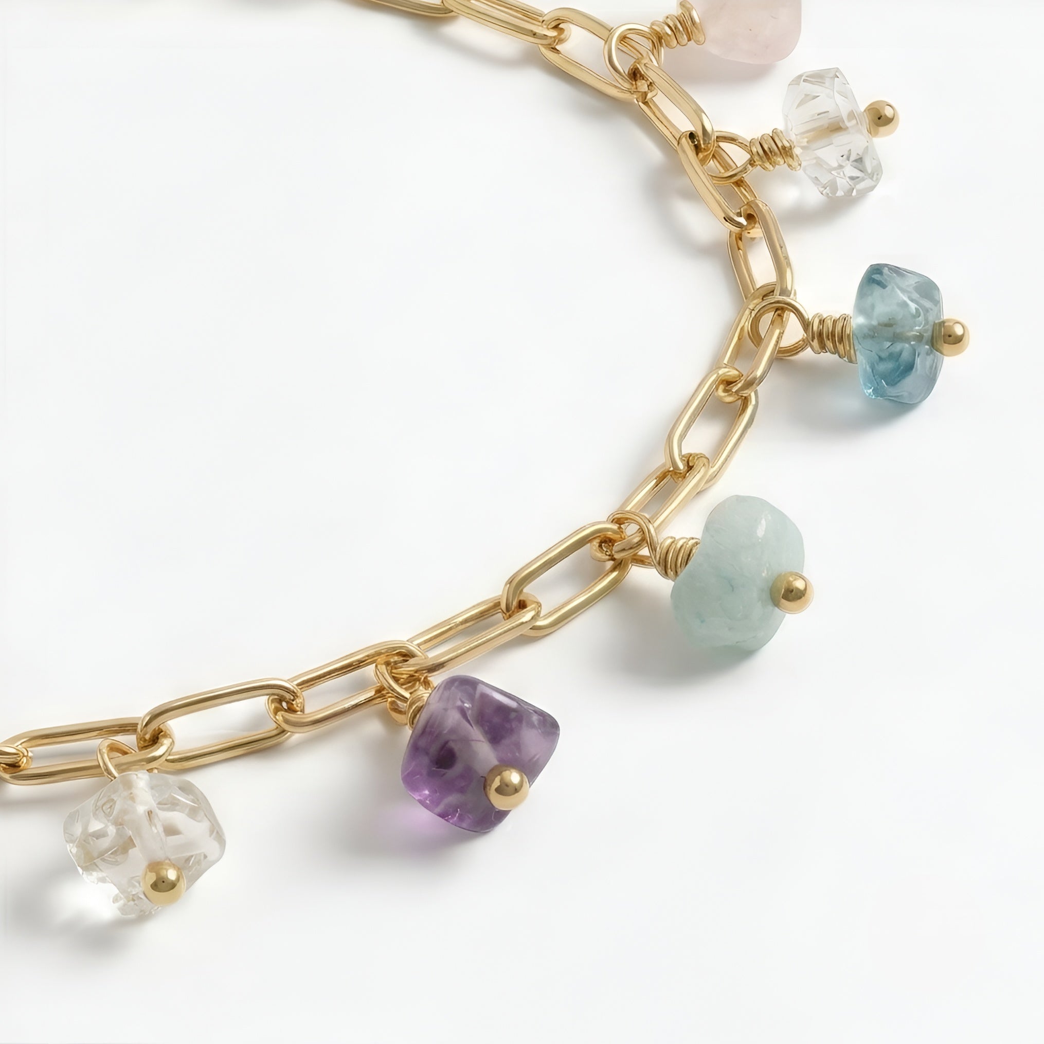 The Pebble Shore: Raw Multi-Crystal Paperclip Charm Bracelet