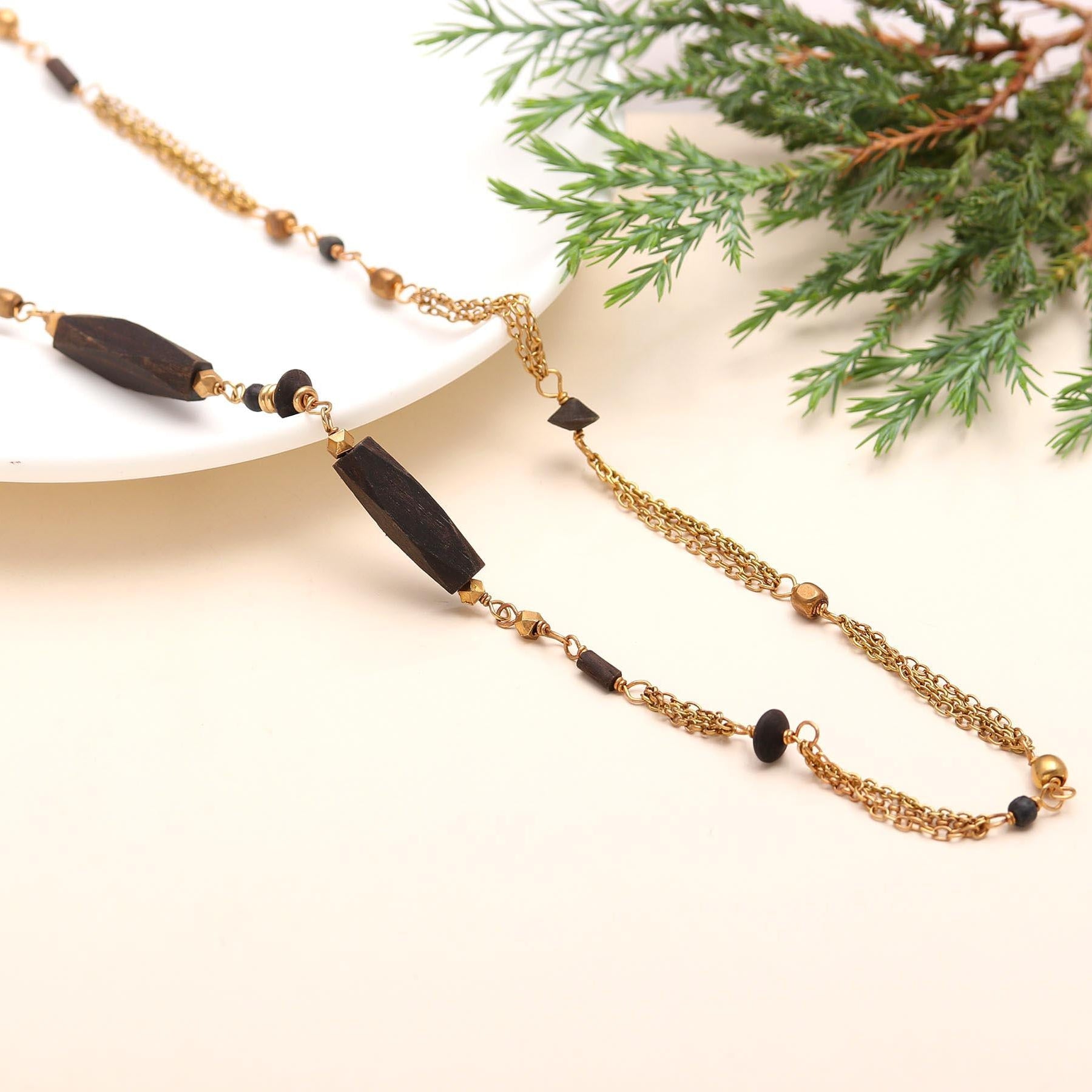 The Modern Contrast: Black Wood Beaded Necklace