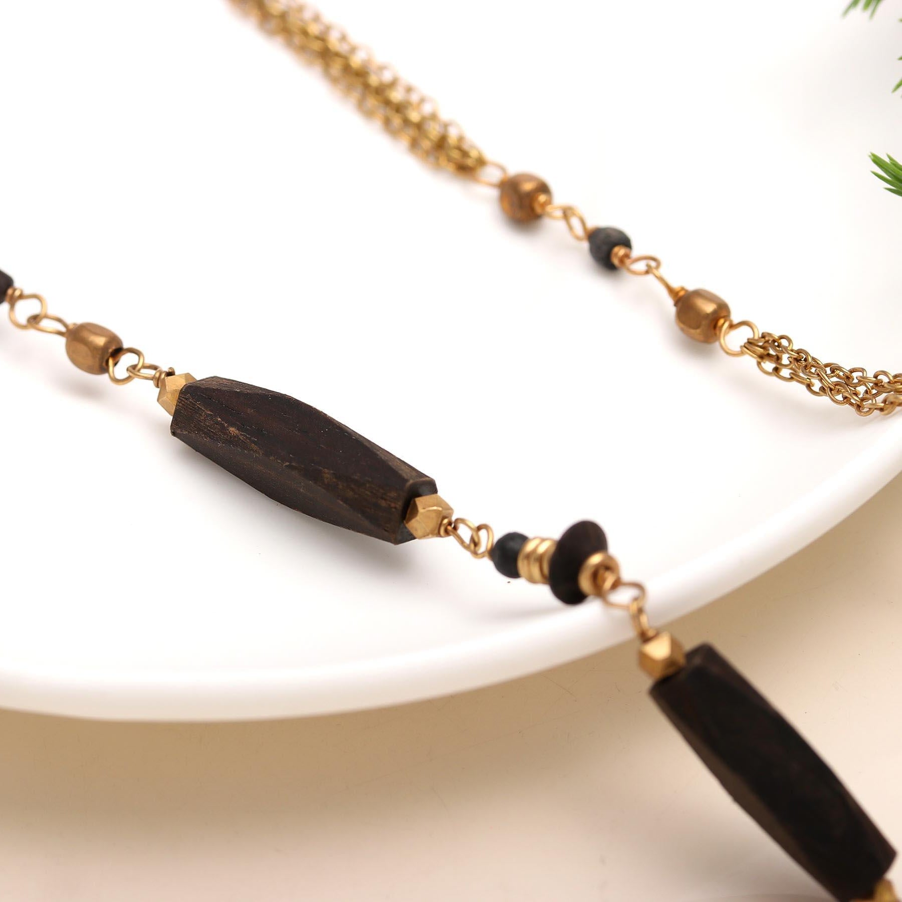 The Modern Contrast: Black Wood Beaded Necklace