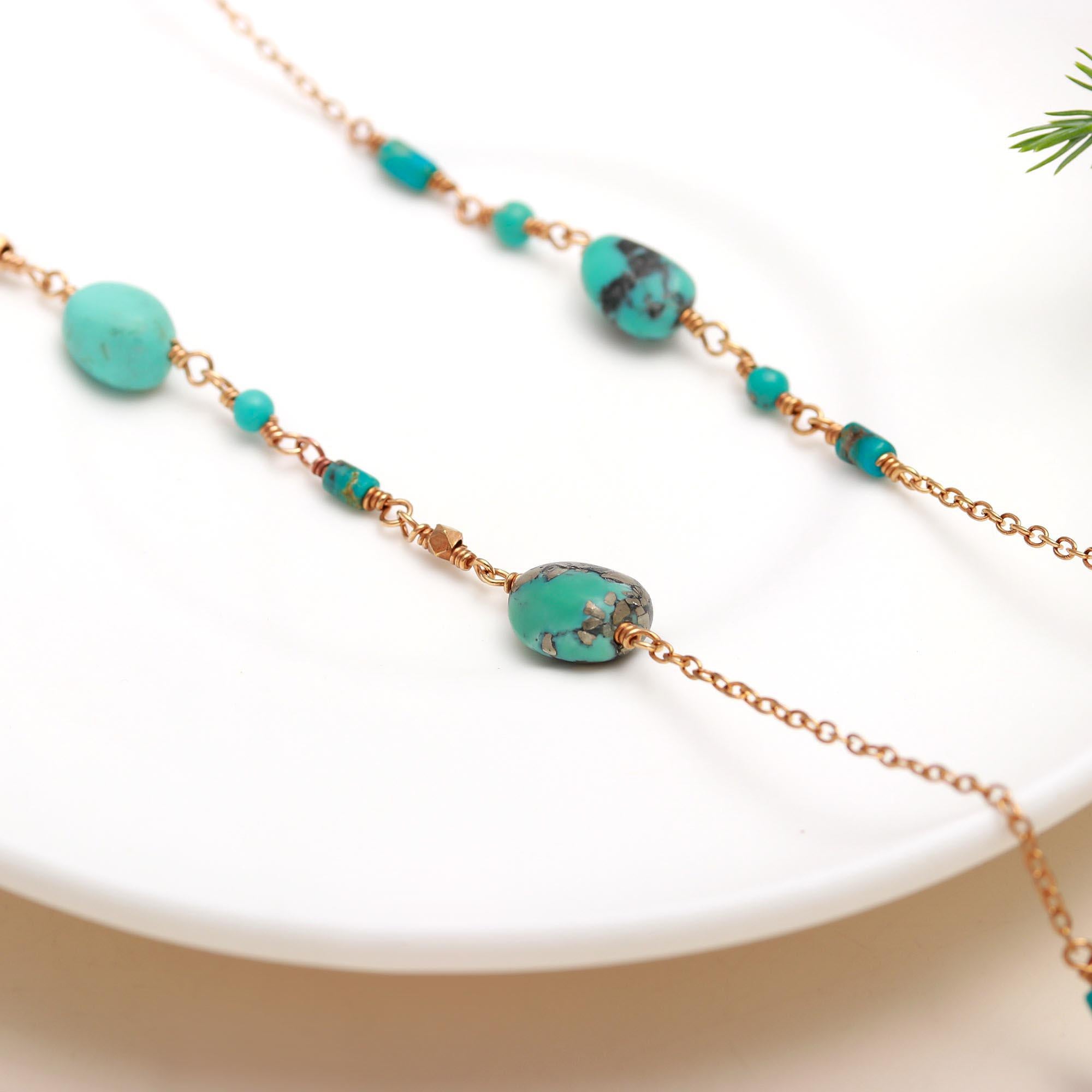 925 Silver Turquoise Long Chain Necklace