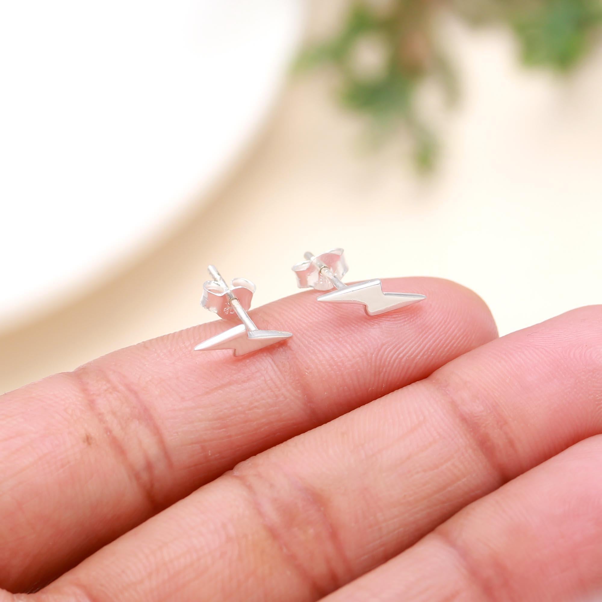 925 Sterling Silver Lightning Bolt Stud Earrings