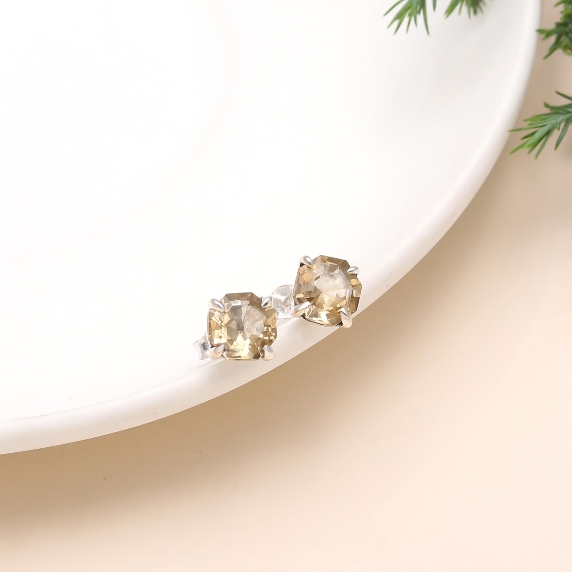 925 Sterling Silver Citrine Stud Earrings