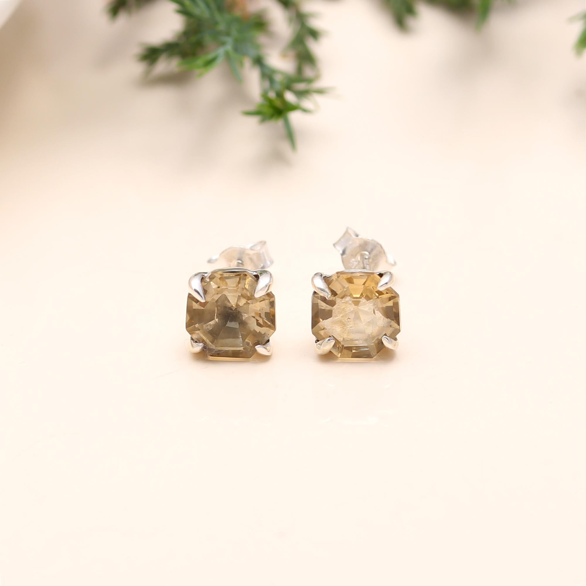 925 Sterling Silver Citrine Stud Earrings