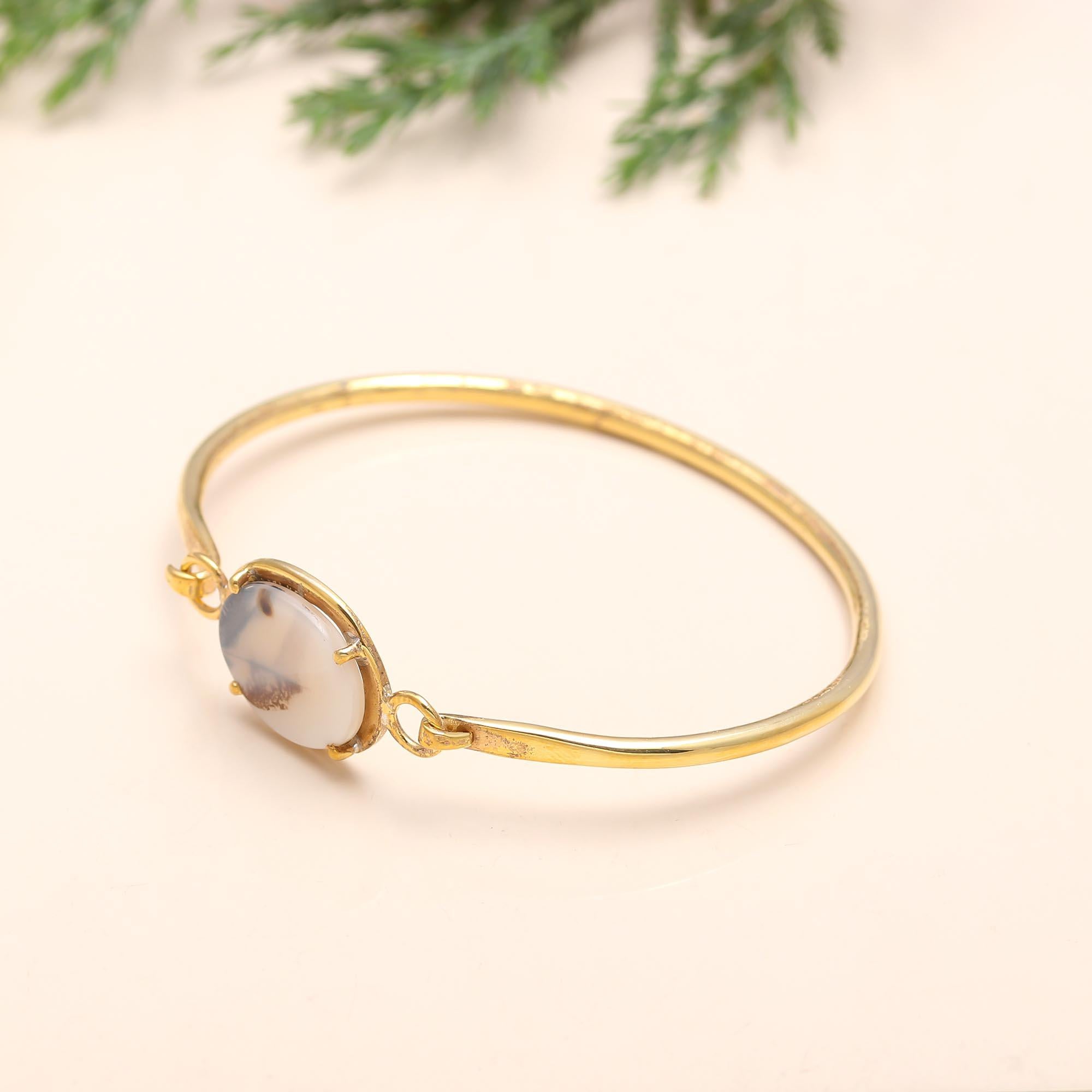 925 Silver Dendritic Agate Bangle Bracelet