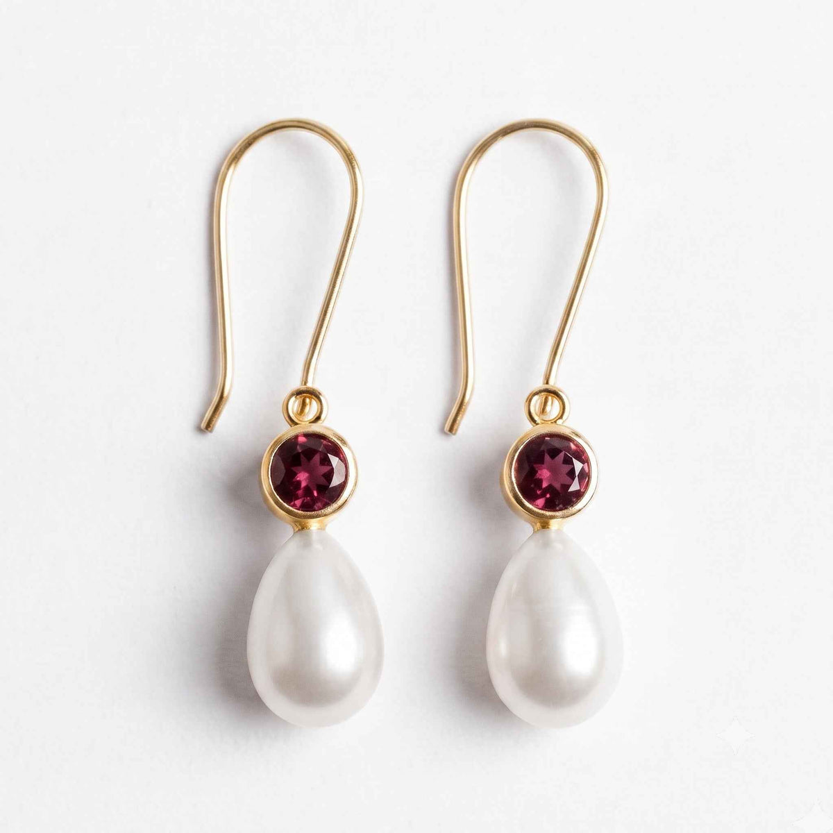 The Crimson Teardrop: Garnet & Pearl Silver Drop Earrings