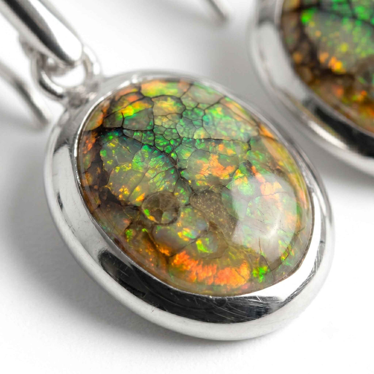 The Iridescent Ember: Ammolite Silver Drop Earrings