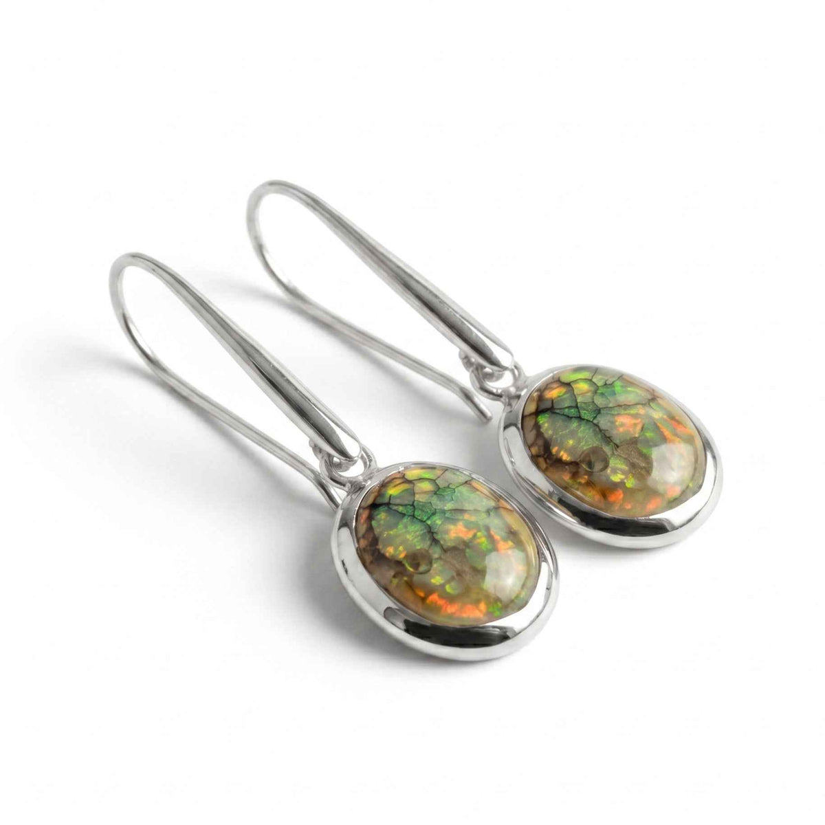 The Iridescent Ember: Ammolite Silver Drop Earrings