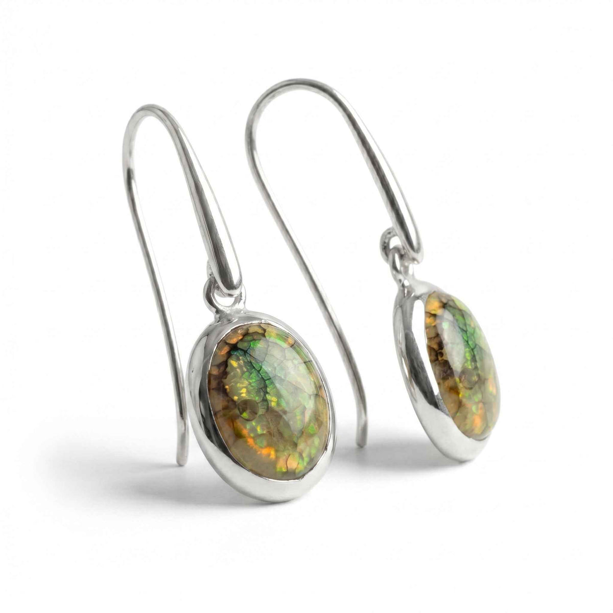 The Iridescent Ember: Ammolite Silver Drop Earrings
