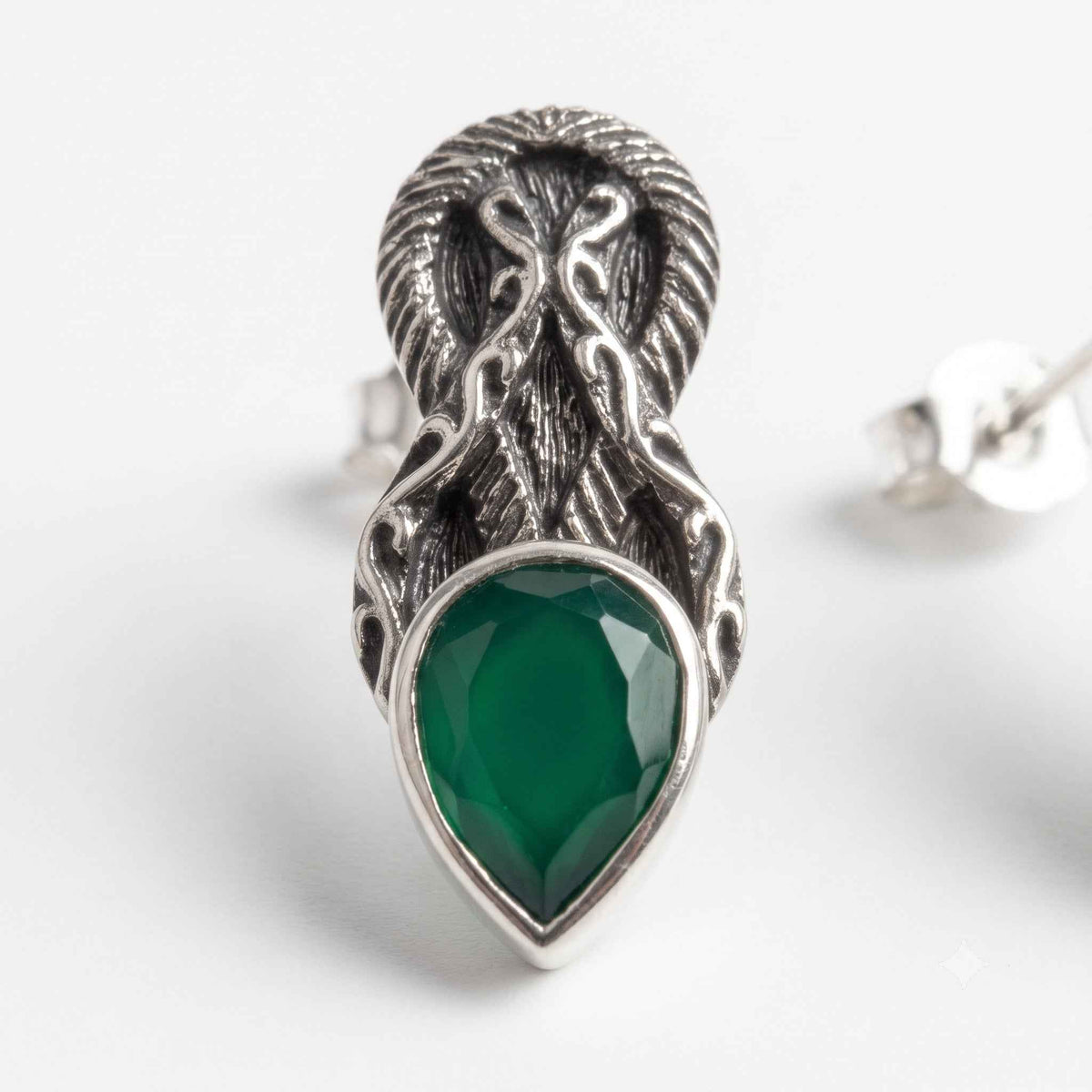 The Celtic Forest: Green Onyx Antiqued Silver Stud Earrings