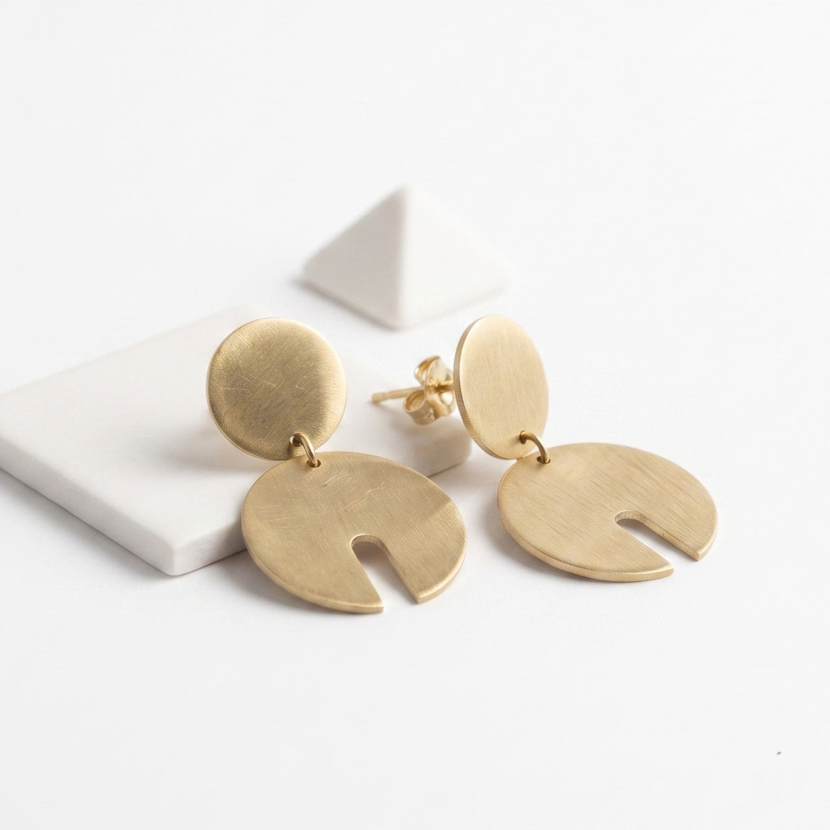 The Eclipse: Brushed Double Disc Drop Earrings