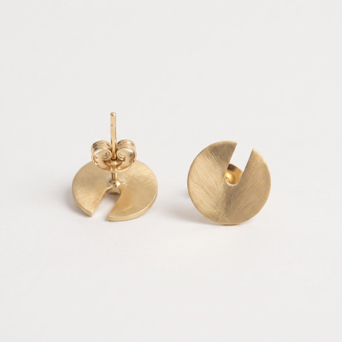 The Sundial: Brushed Notched Disc Stud Earrings, view 4 of 5