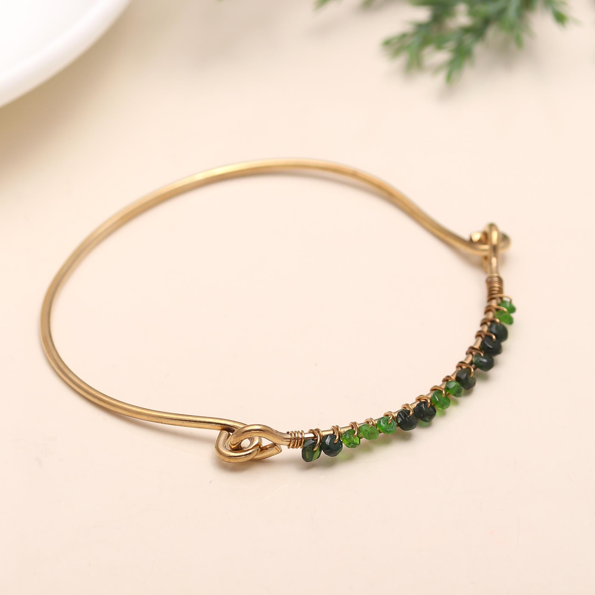 925 Silver Green & Black Beaded Bangle Bracelet