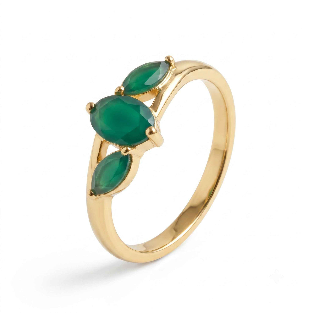 The Verdant Trio: Green Onyx Three-Stone Ring