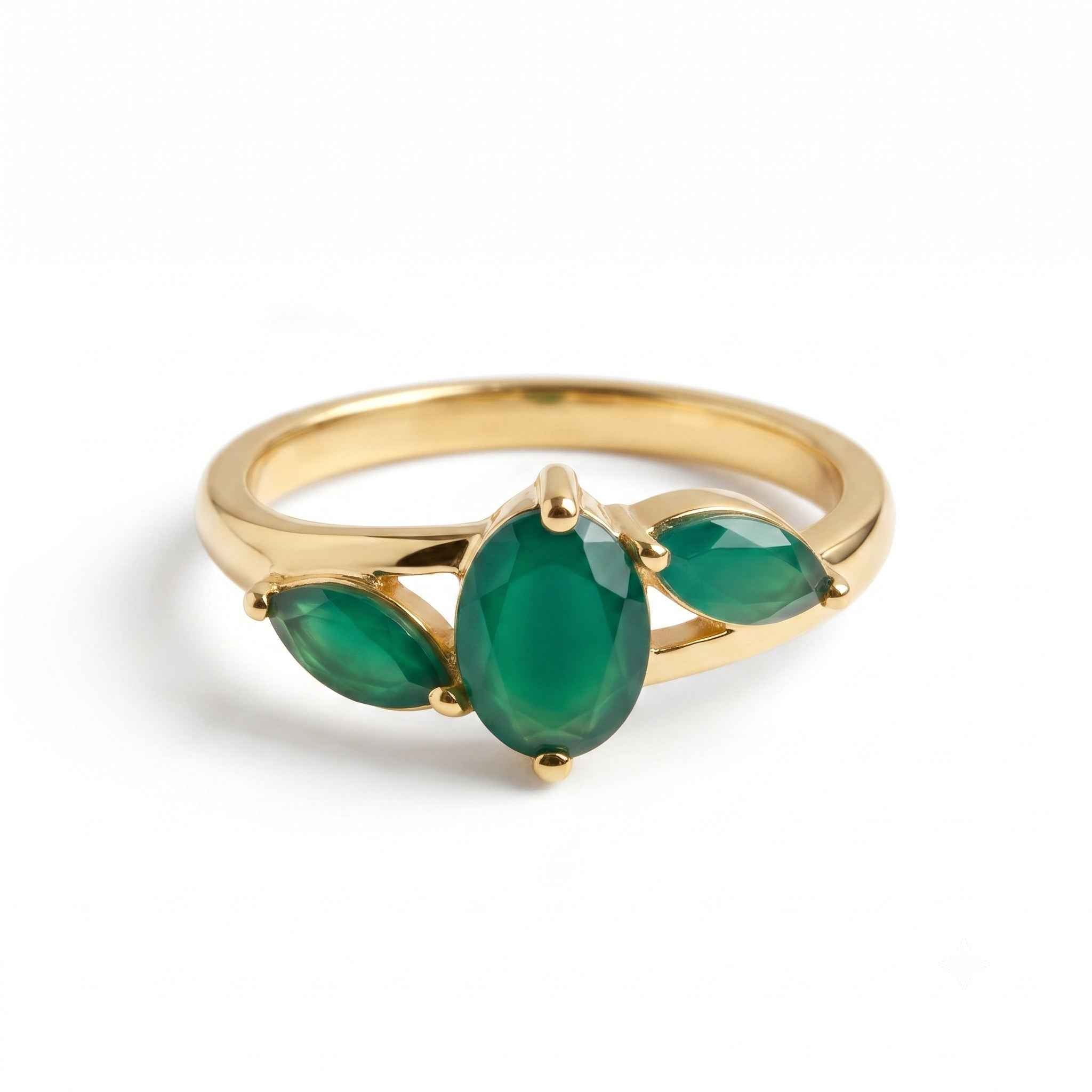 The Verdant Trio: Green Onyx Three-Stone Ring