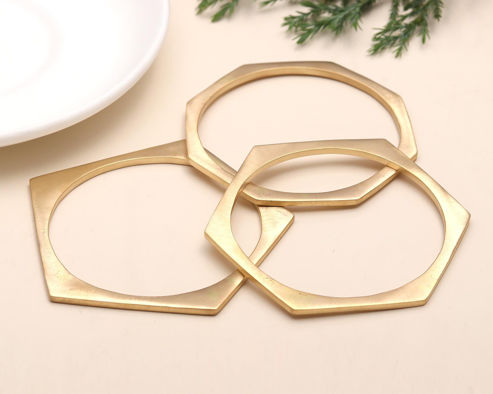 The Architectural Trio: Satin Gold Geometric Bangle Set