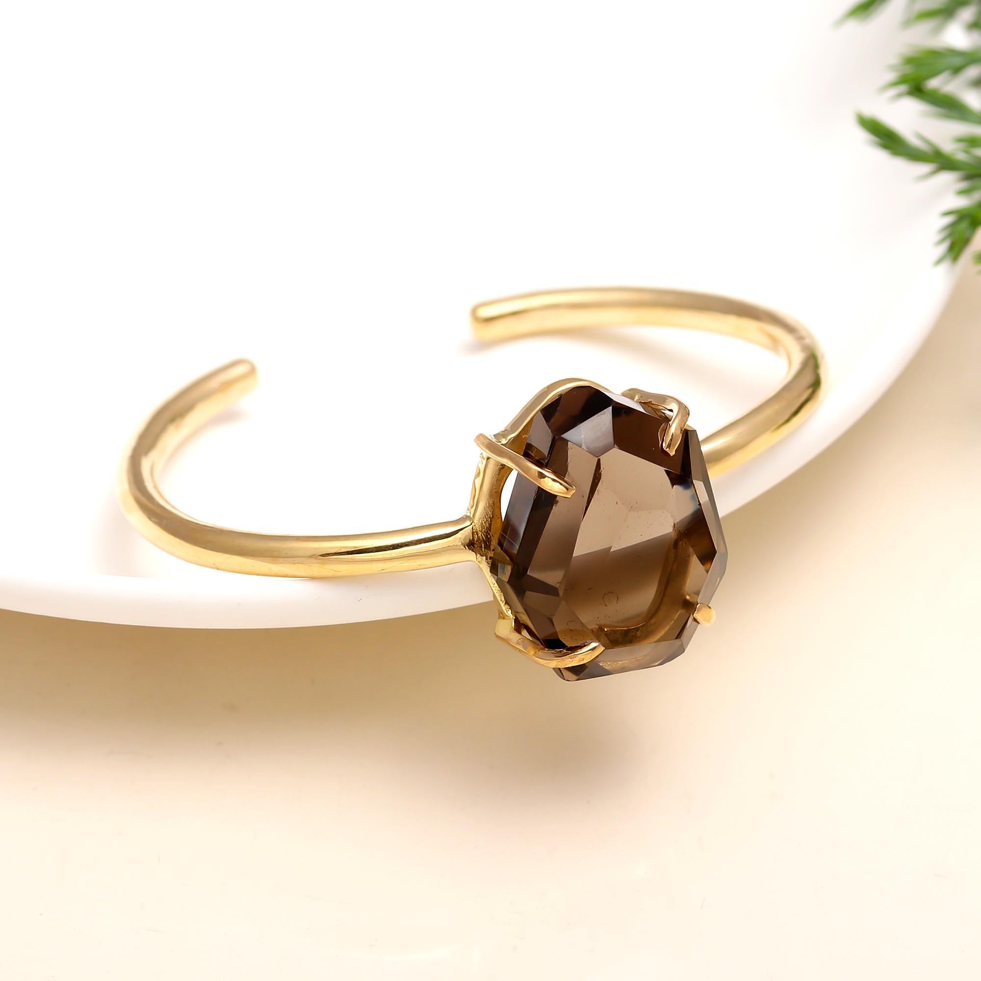 Brass Smoky Quartz Cuff Bracelet