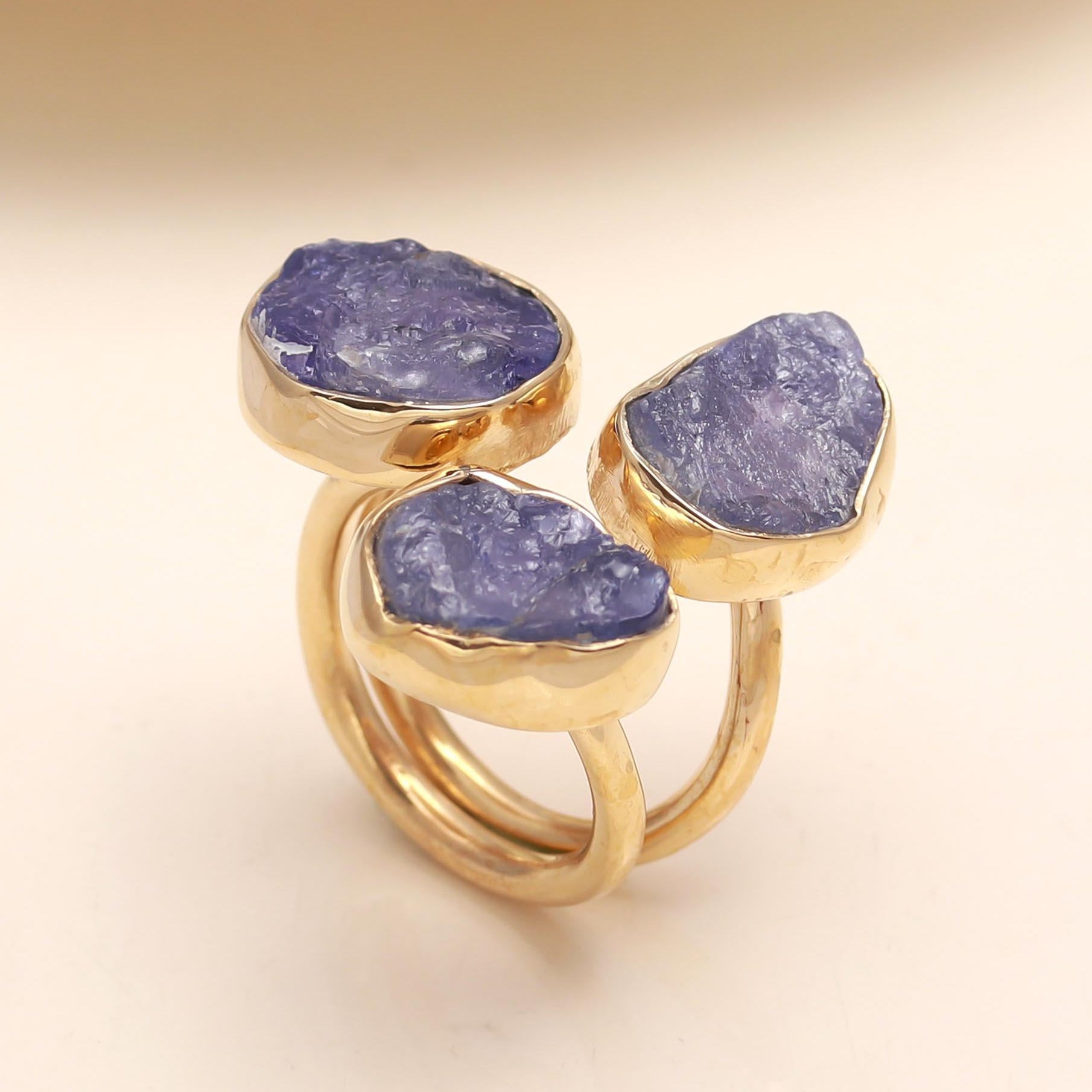 The Violet Cluster: Raw Tanzanite Trio Ring