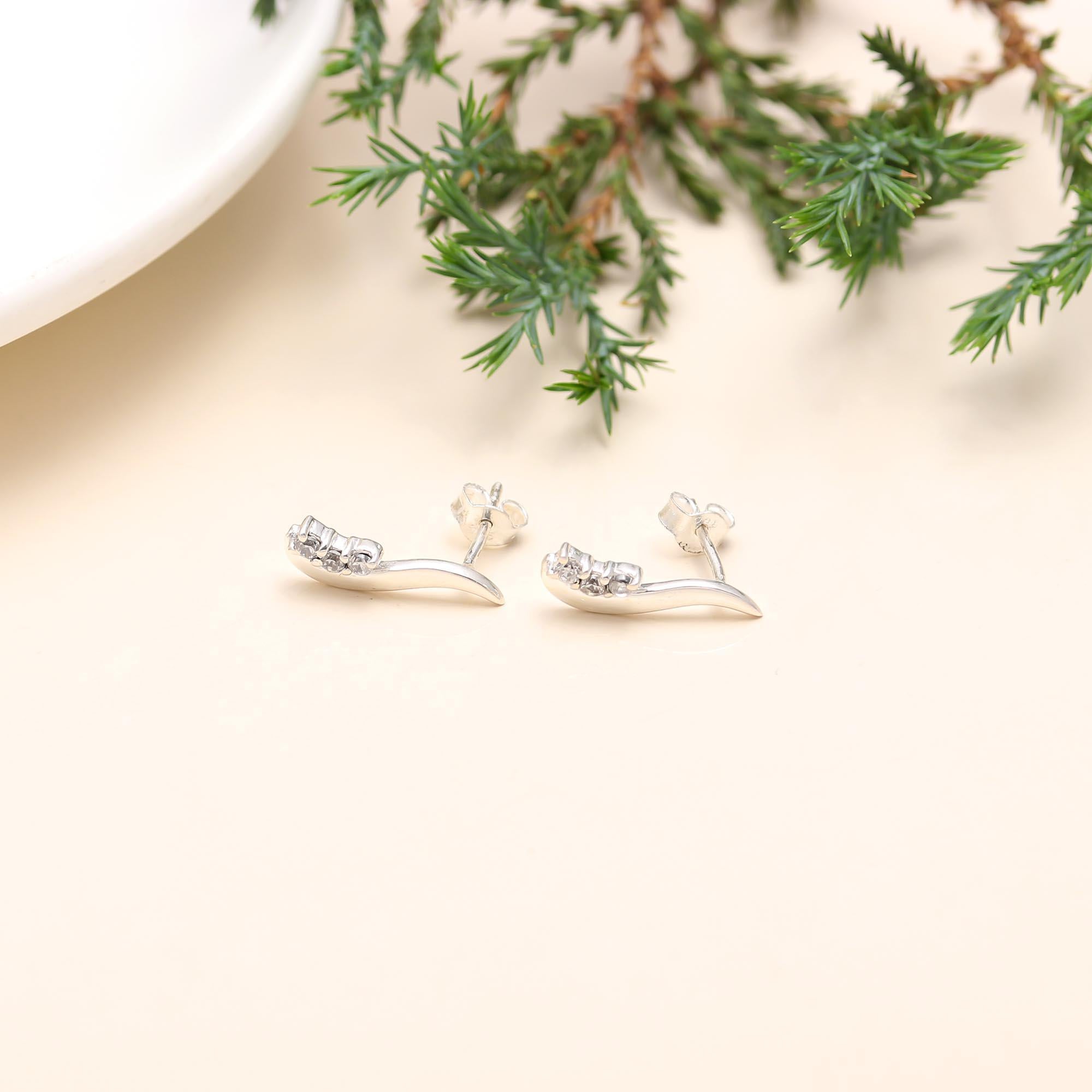 925 Sterling Silver CZ Climber Earrings Sparkly Ear Crawlers