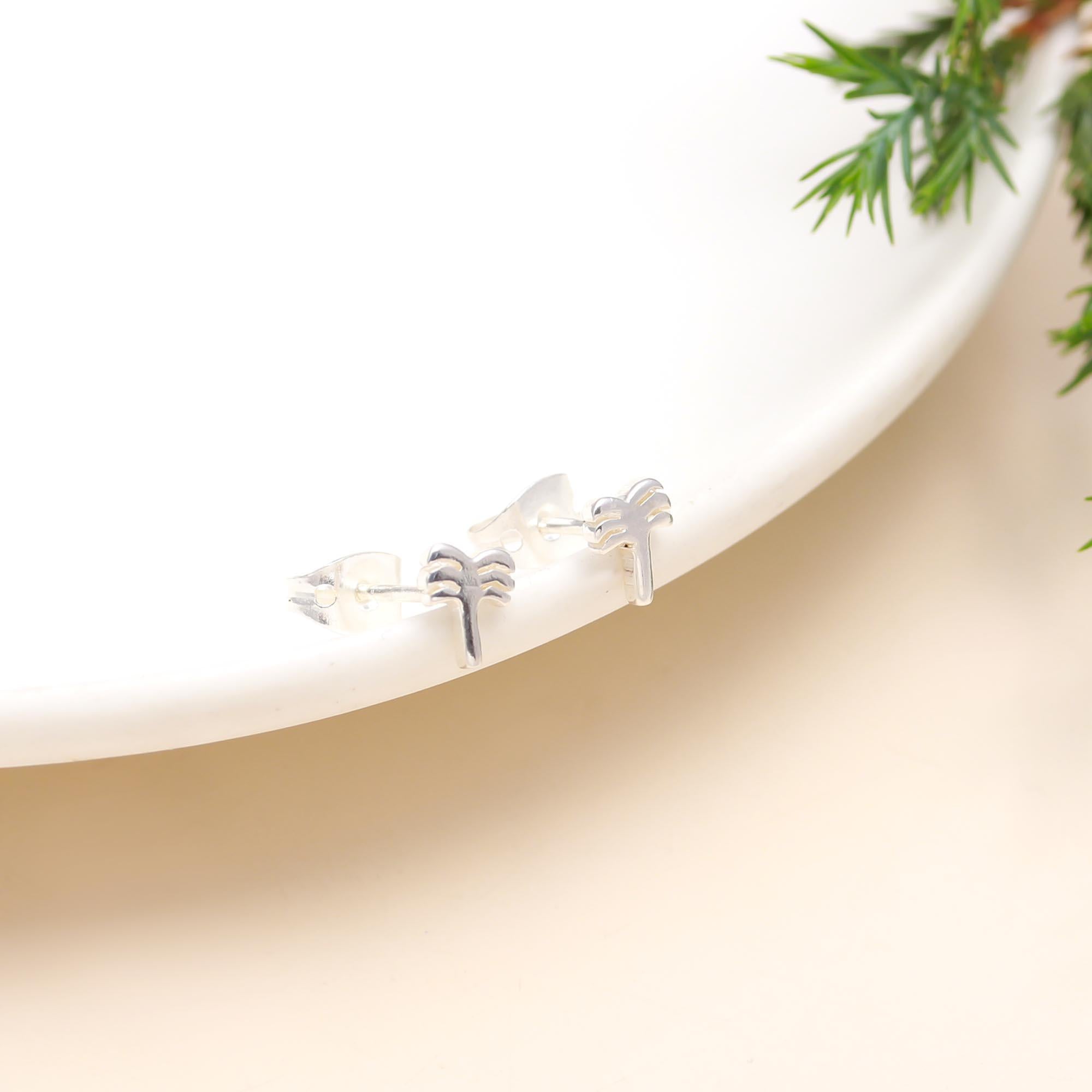 925 Sterling Silver Palm Tree Stud Earrings