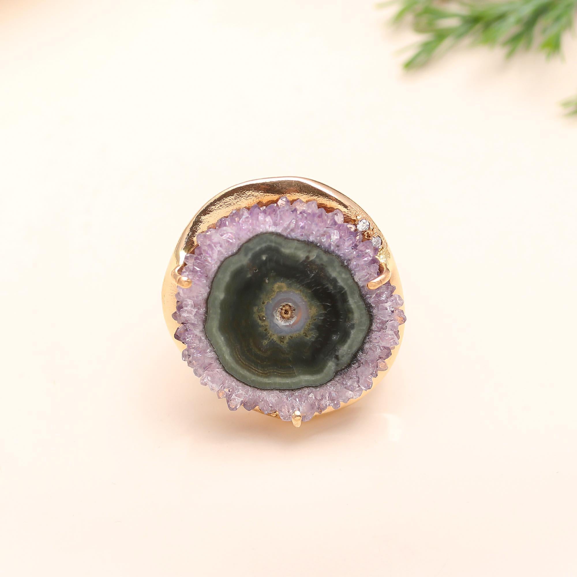 925 Silver Amethyst Stalactite Slice Ring